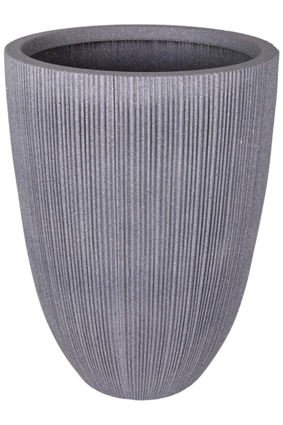 ShopZum Herdekora Oval İç Ve Dış Mekan Saksı Gri Orta Boy 37X37X48,5 Cm.