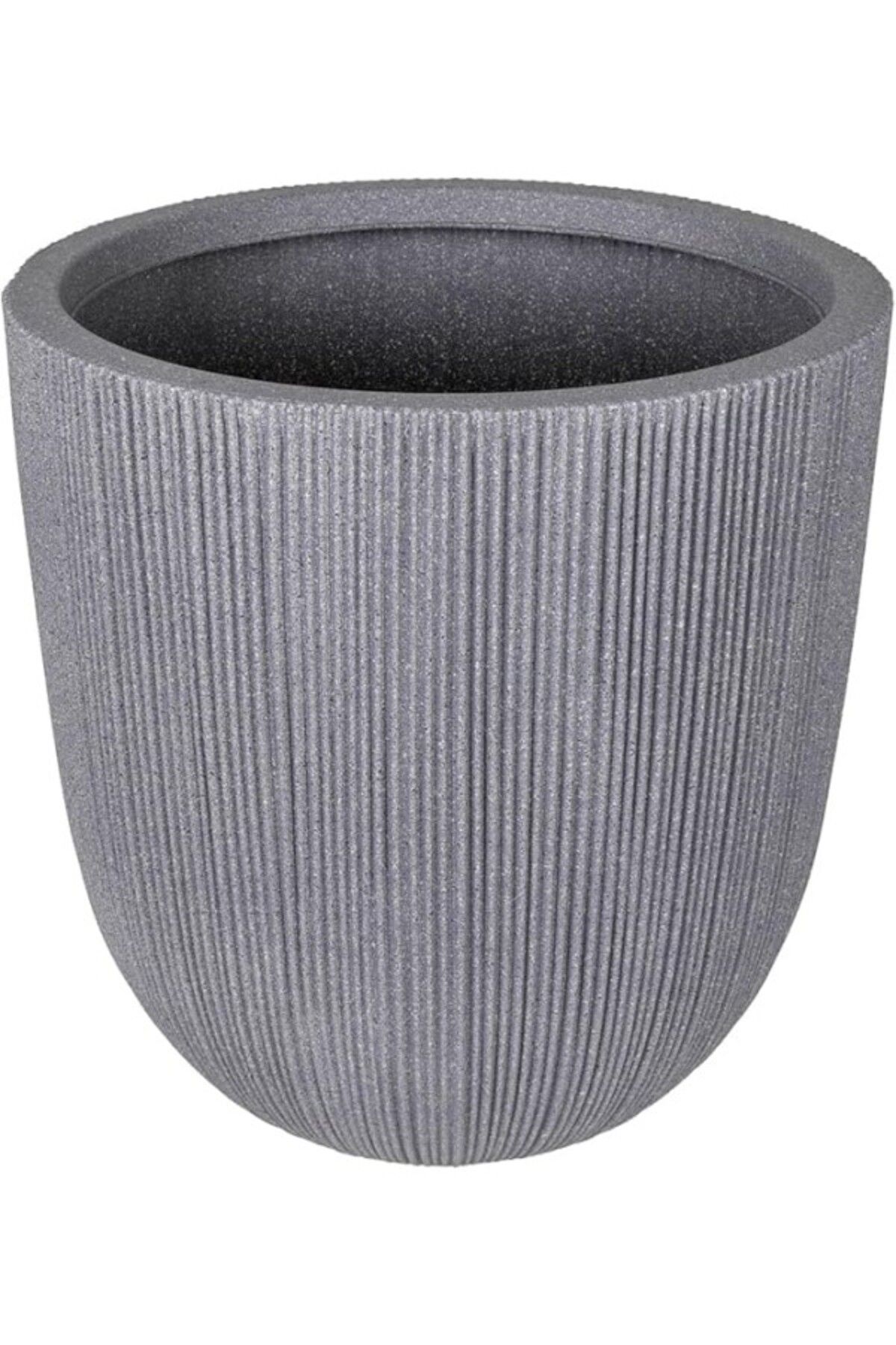 ShopZum Herdekora Oval İç Ve Dış Mekan Saksı Gri Orta Boy 37X37X37,5 Cm.
