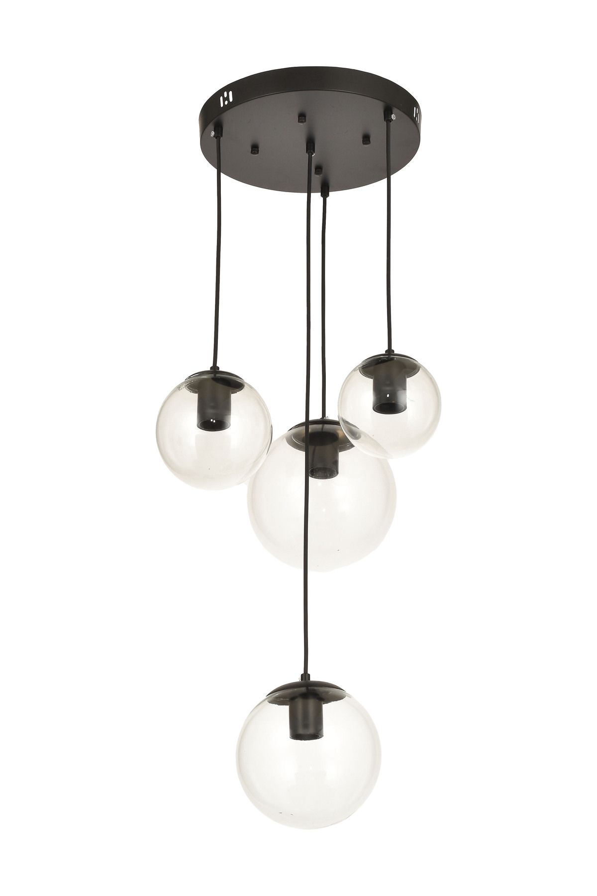 Avizemoda Pigaro 4 lü Şeffaf Camlı Salon Oturma Odası Modern Sarkıt Avize - (Siyah Kasa)