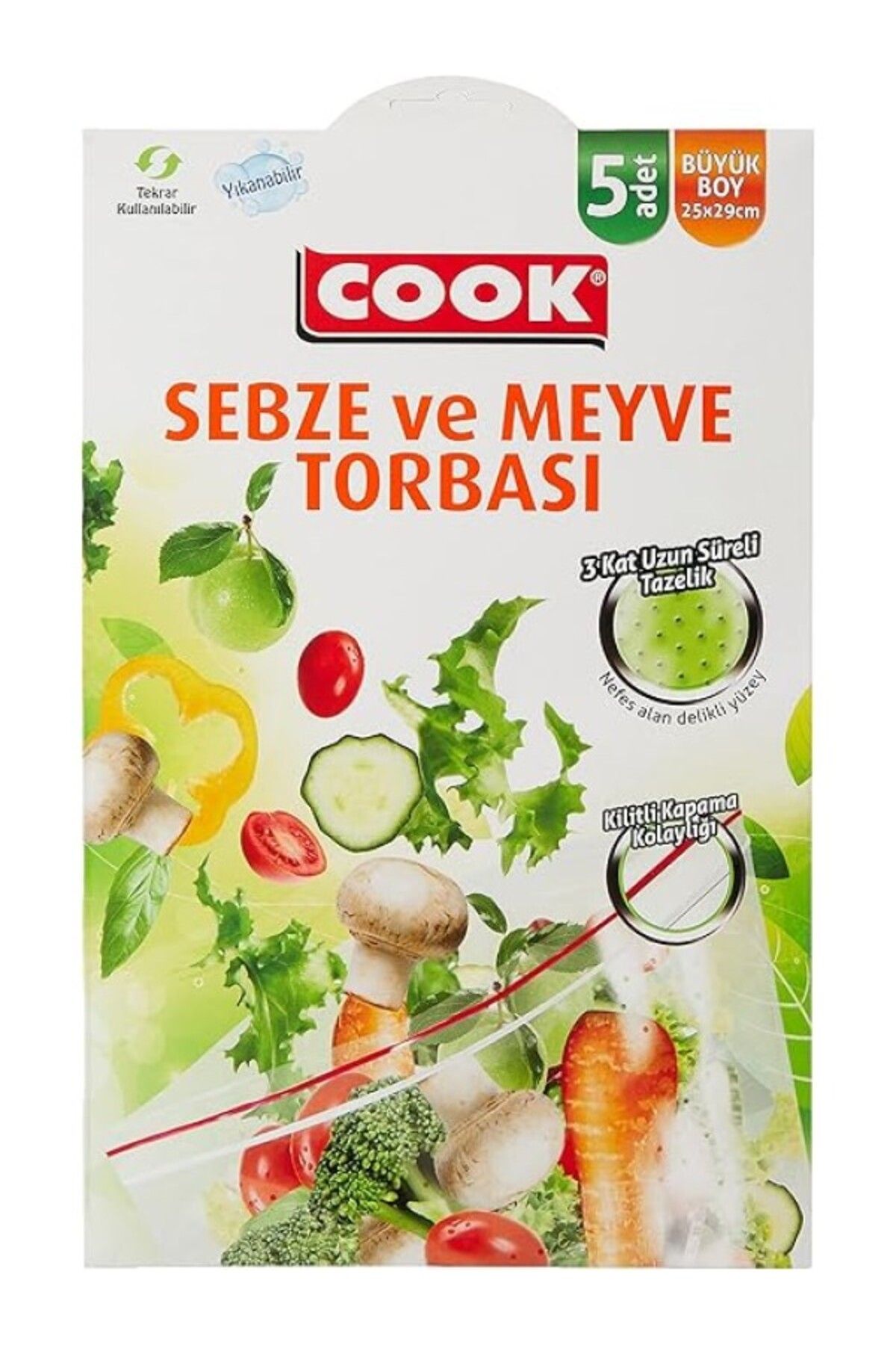 ShopZum Cook Kilitli Sebze Meyve Torbası, Büyük Boy 25 X 29 Cm (5 Adet/Kutu Içi)