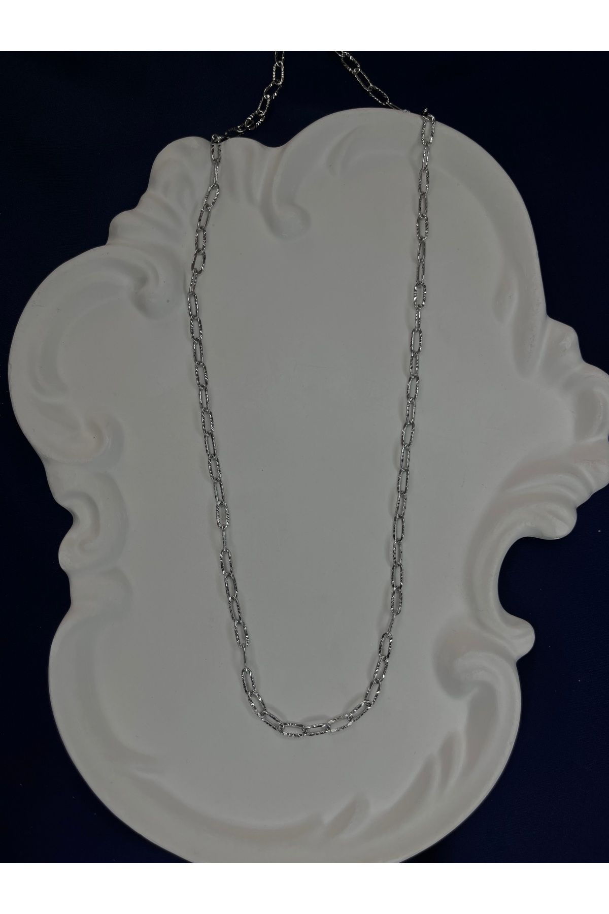 HNG JEWELRY UNISEX GÜMÜŞ RENK ÇELİK YALDIZLI ZİNCİR KOLYE