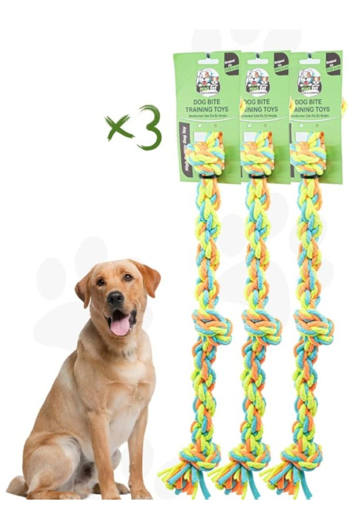 ShopZum Proud Wave Köpek Oyuncağı 3lü Set Renkli Çekiştirmeli Halat Pamuk - Köpek Isırma Kemirme Oyuncağı