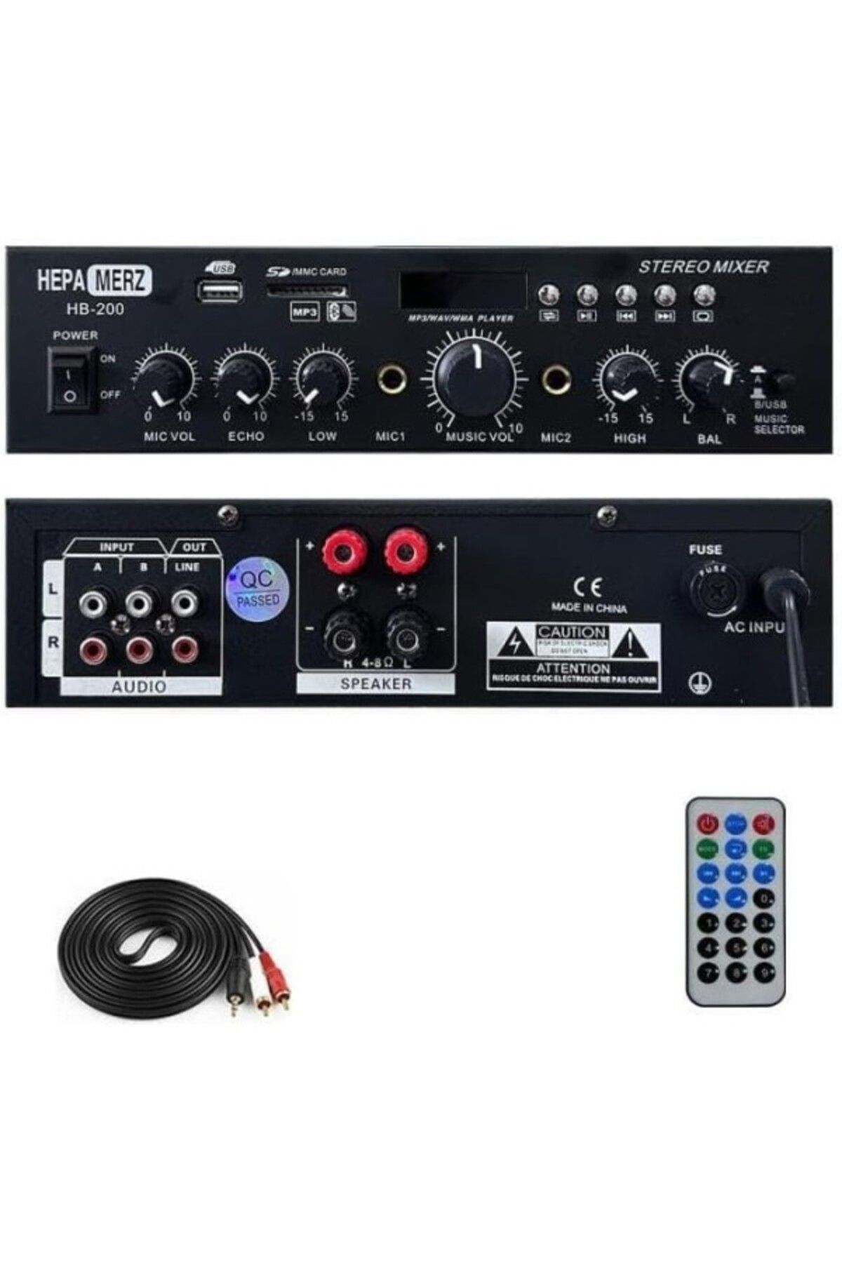 ShopZum Hepa Merz Hb-200 Stereo Mixer Amfi 4-8 Ohm 2 Çıkışlı 2X100W Anfi Bluetooth Usb