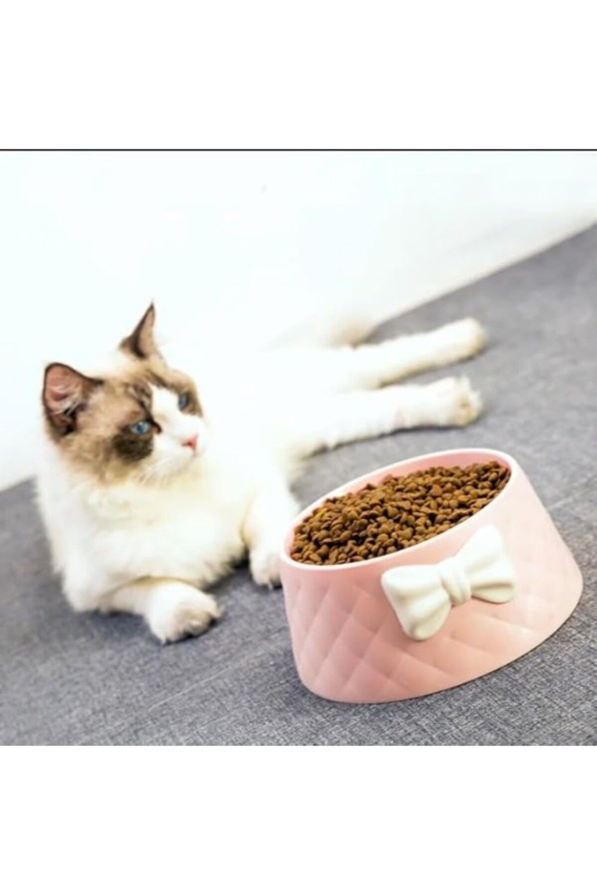 ShopZum Emey E-ticaret Kedi Ve Köpek Papyon Desenli Mama Ve Su Kabı (PEMBE)