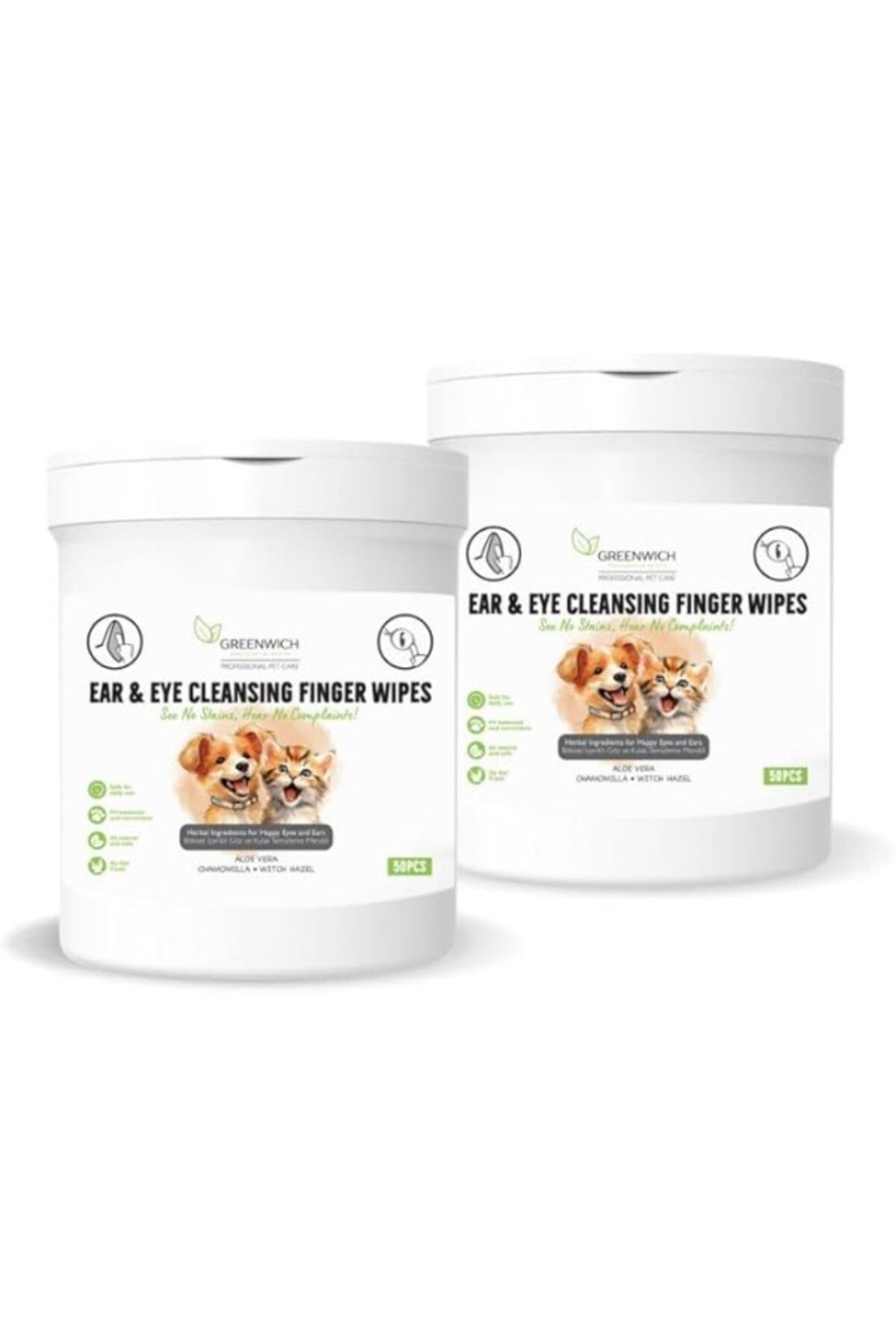 ShopZum Greenwich Bitkisel İçerikli Kedi Köpek Göz Kulak Mendili 2 * 50 Adet | Gözyaşı Kiri | Kulak Akıntıs