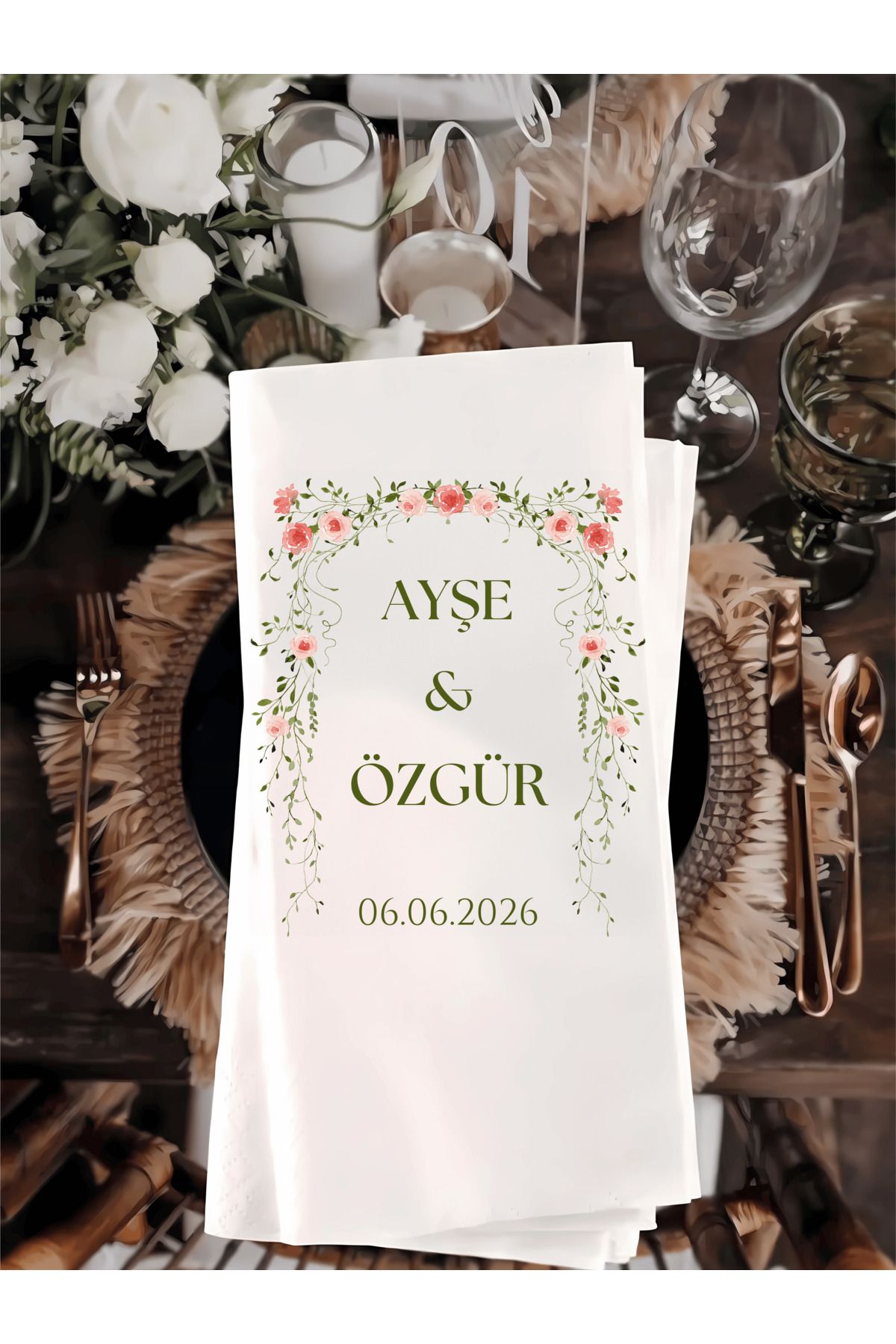 BYBAGS Söz Düğün Nişan Peçetesi İsme Özel Baskılı 16'lı 33x33