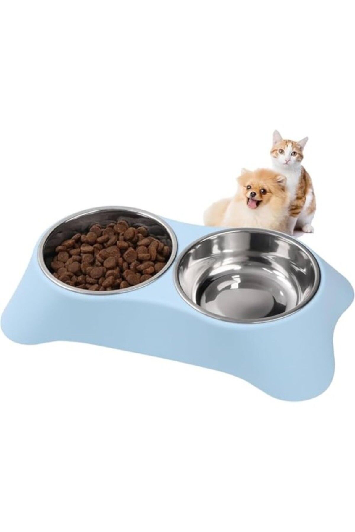 ShopZum Emey E-ticaret Çelik Iki Bölmeli Kedi Köpek Mama Ve Su Kabı, Iki Hazneli Kedi Köpek Mama Kabı