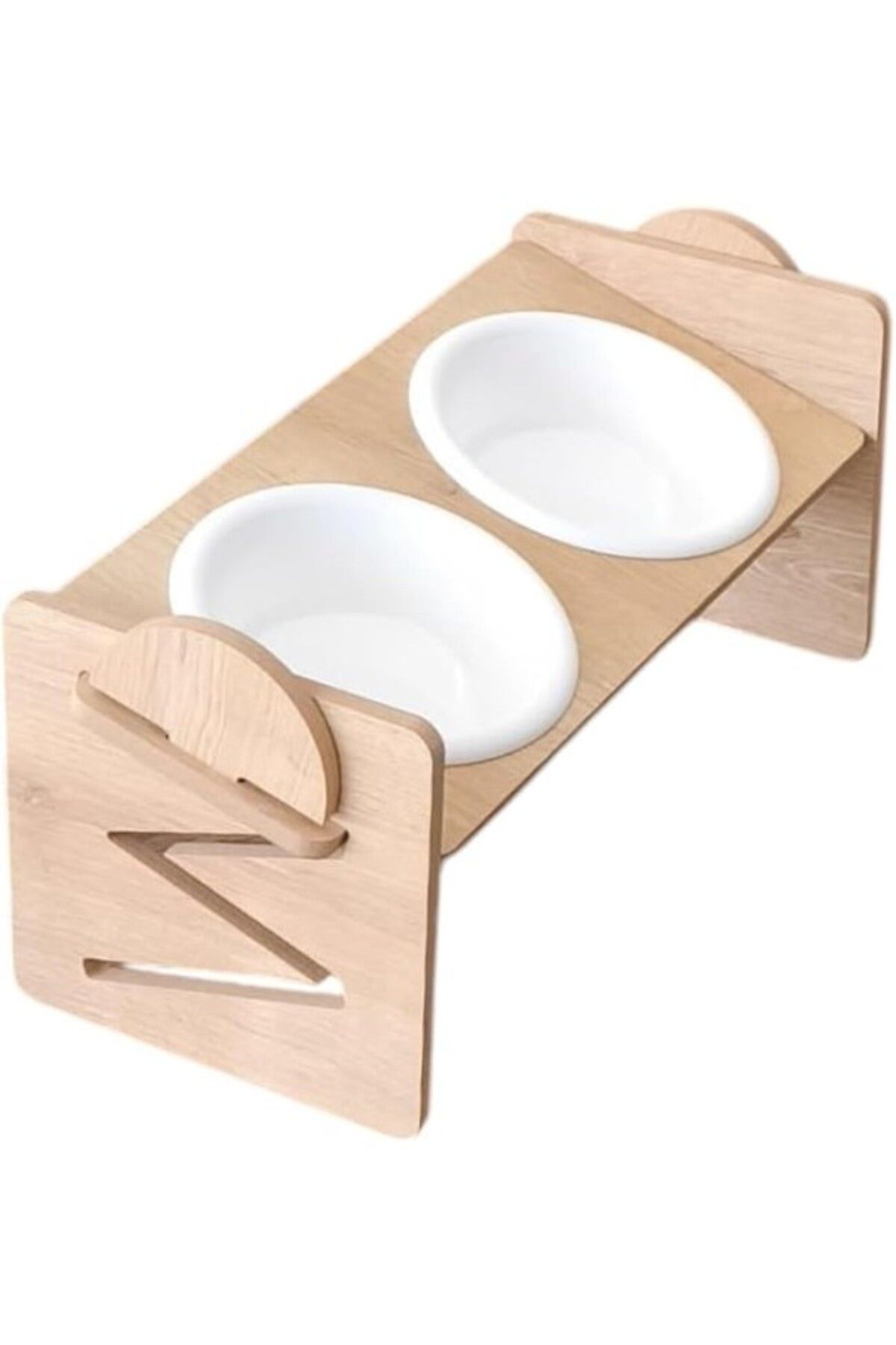ShopZum Tineke Ayarlanabilir Ahşap 2 Plastik Taslı Kedi Ve Köpek Mama Ve Su Kabı Beyaz