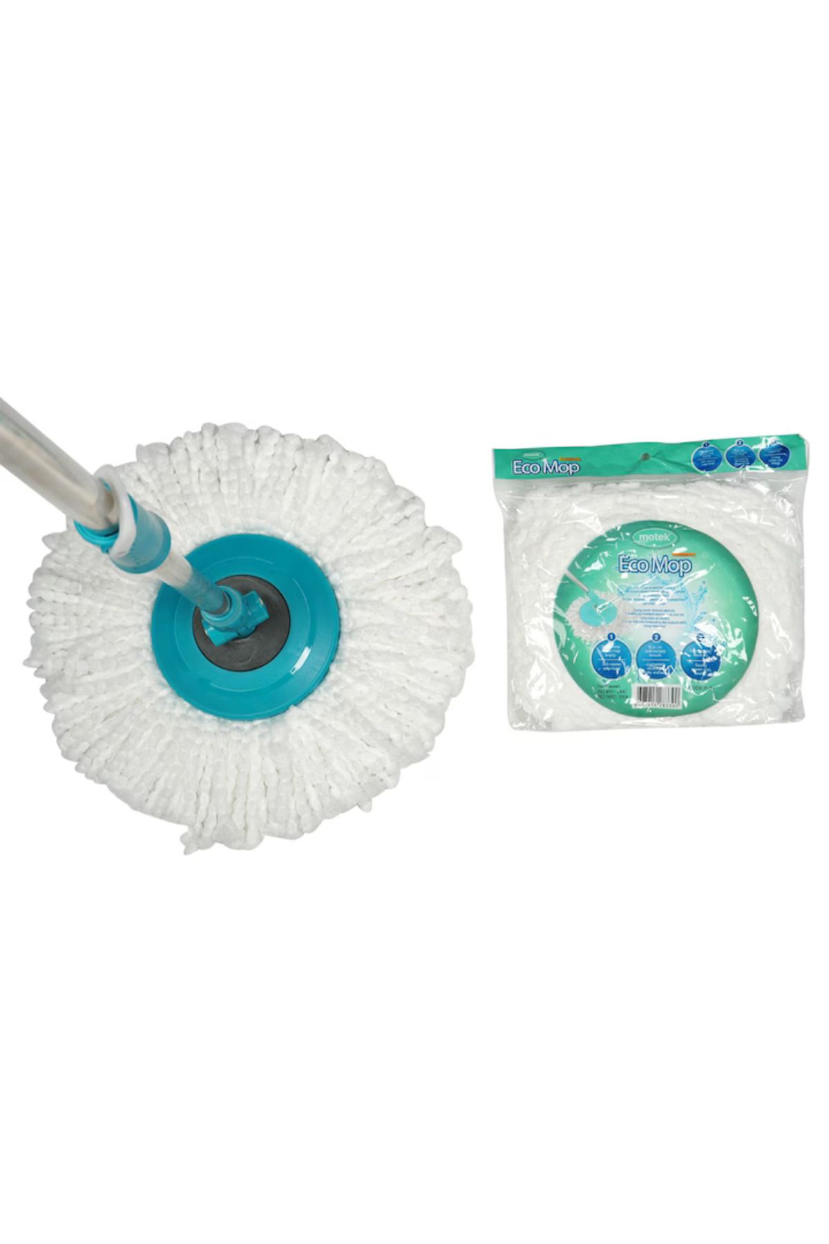 Motek-Cleaning Set, Bucket with Centrifuge, Telescopic Handle and Round Mop + Spare 100% Microfiber 3