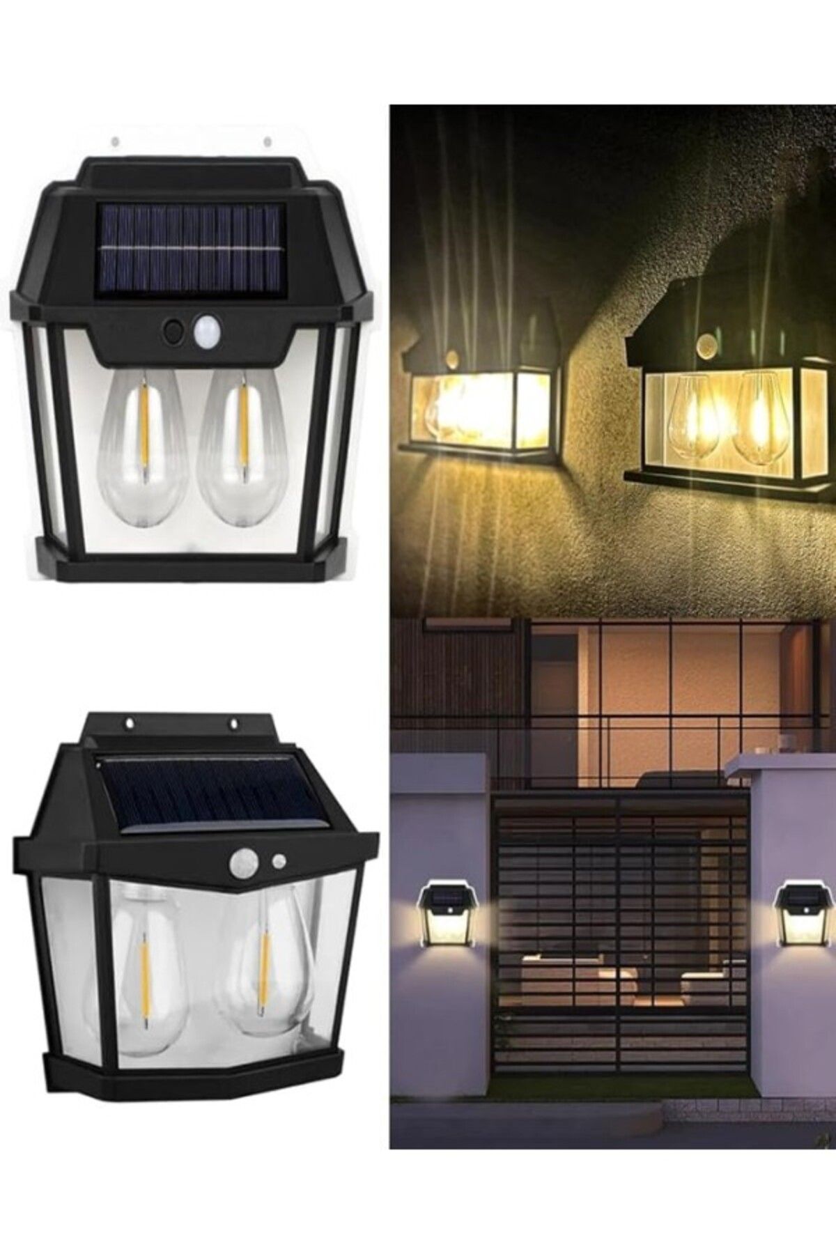 ShopZum Kyrotech Solar Güneş Enerjili Lamba 2 Ampul Flament Led Hareket Sensörlü 3 Işık Modlu Aplik Su
