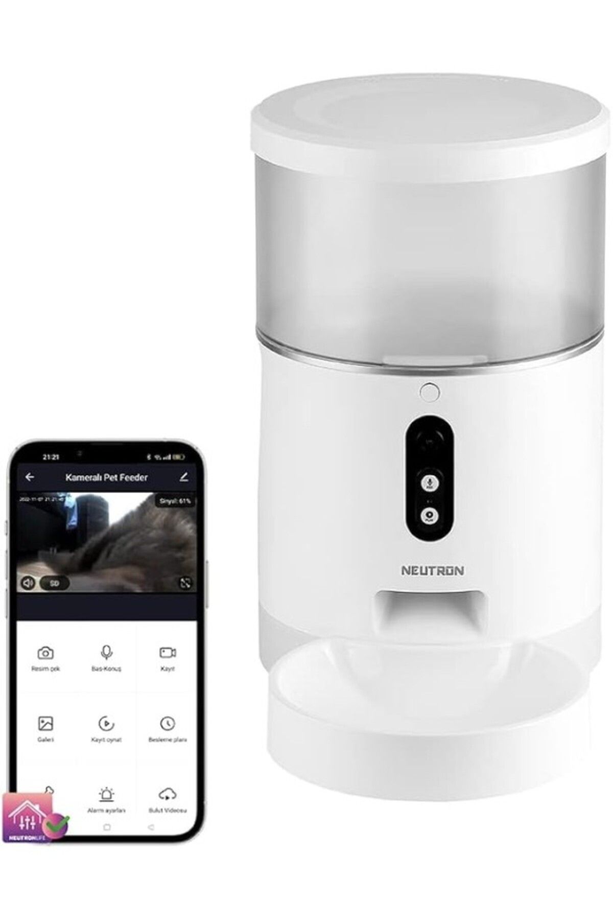 ShopZum Neutron Kameralı Ve Sesli Akıllı Mama Kabı Wi-fi Destekli - Smart Pet Feeder - App Ile Kontrol