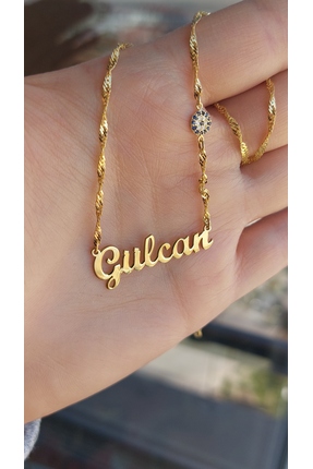 ÖZGÜR TAKI 925 Ayar Gümüş 24 Ayar Altın Kaplama Tek Nazar Boncuklu İsimli Kolye