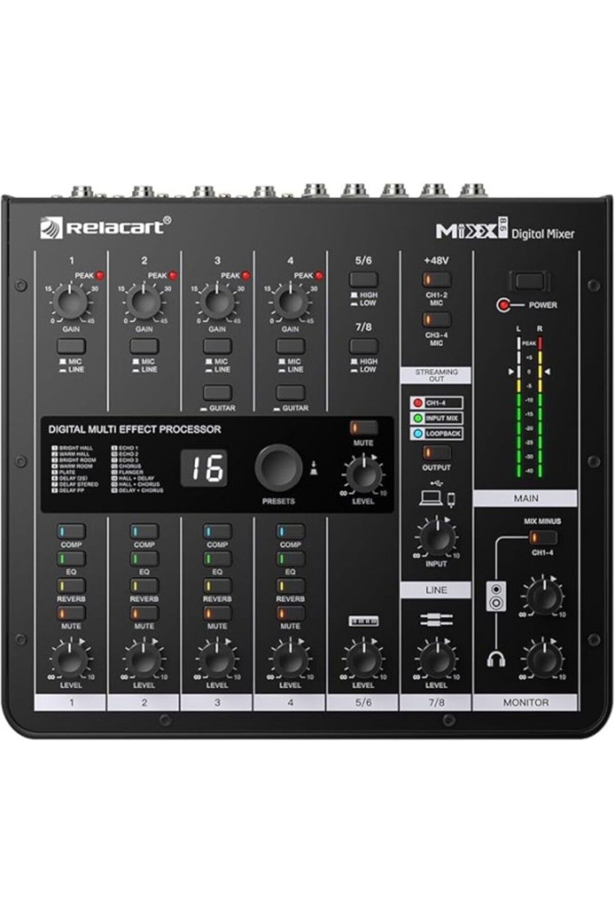 ShopZum Relacart Mixx8.6 | 8-Channel Digital Mixer | 8-Kanallı Efektli Dijital Podcast Canlı Yayın Ses