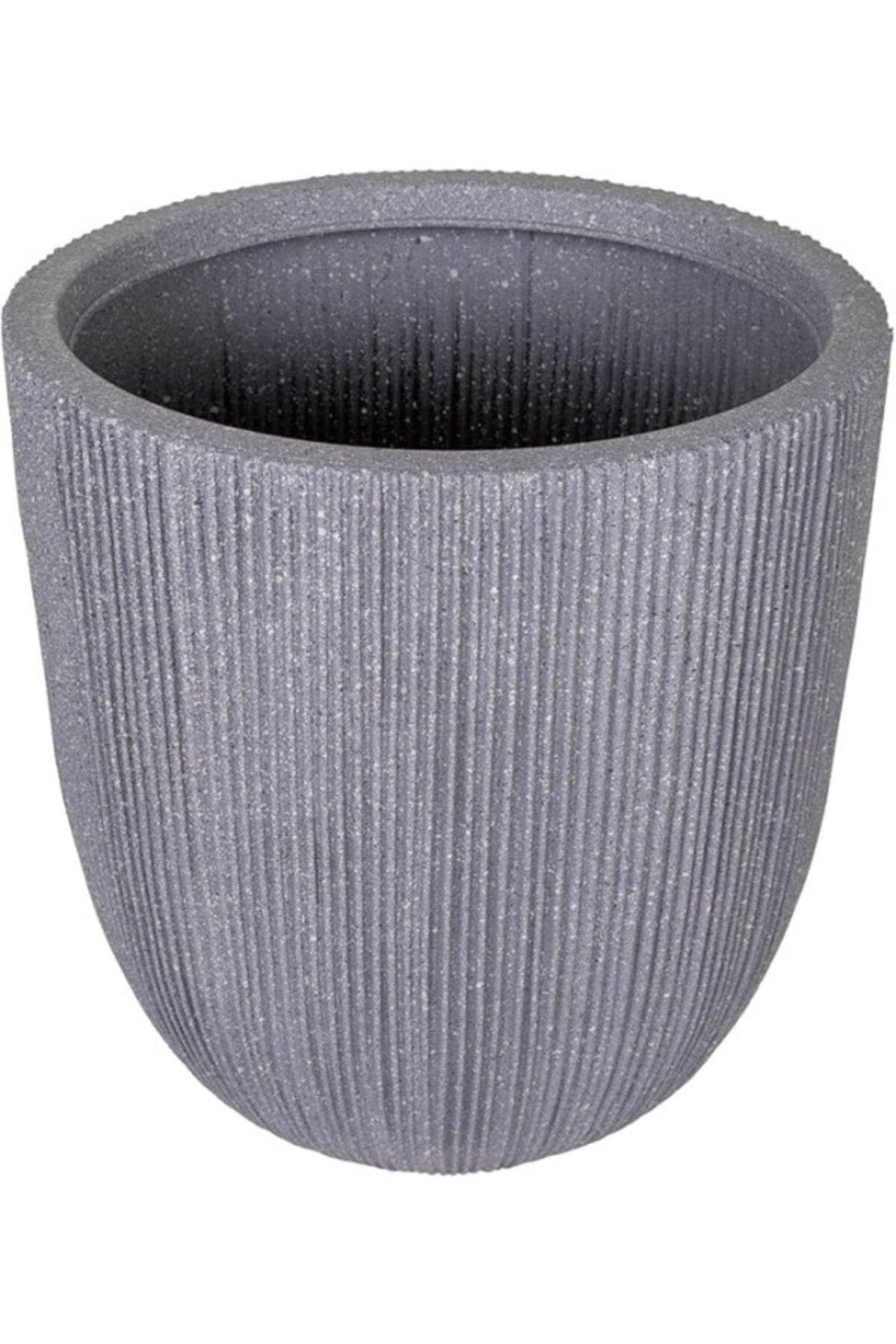 ShopZum Herdekora Oval İç Ve Dış Mekan Saksı Gri Küçük Boy 31X31X31,5 Cm.