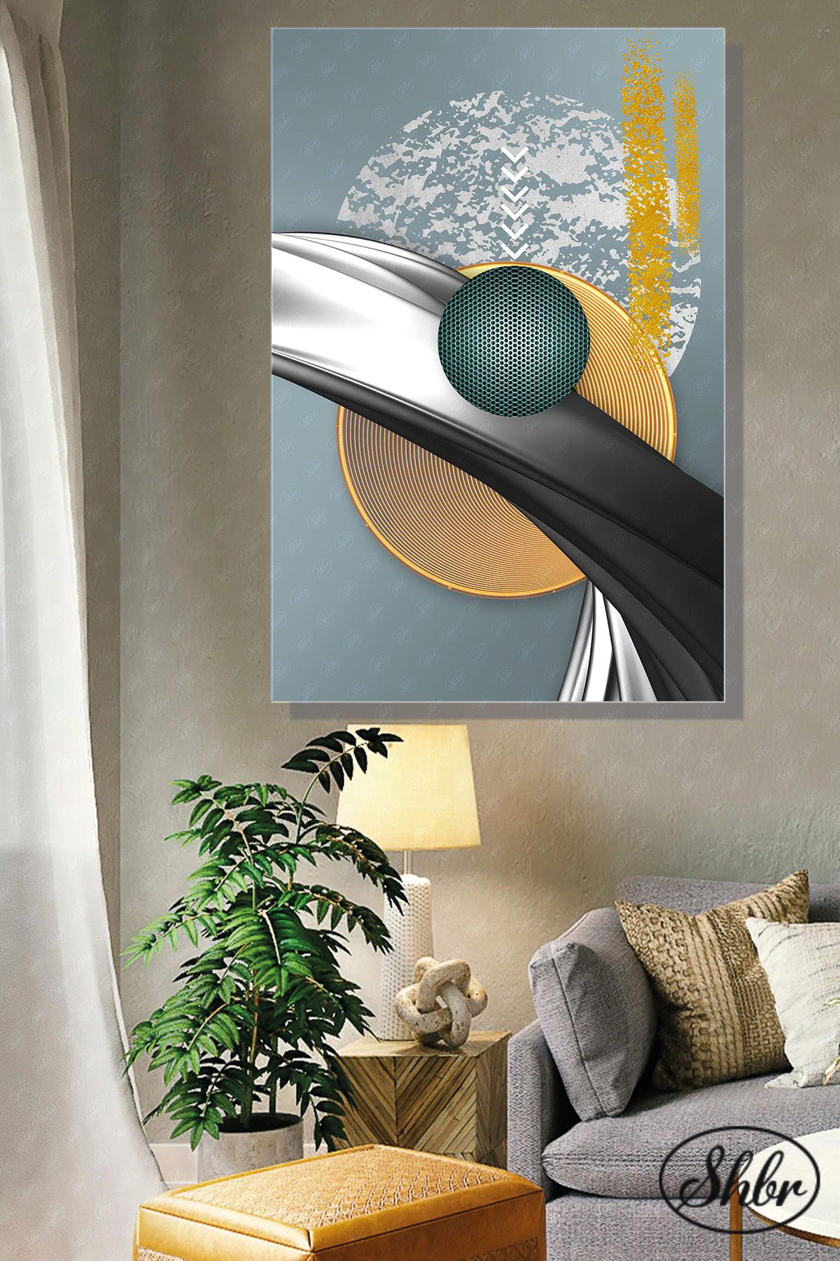 Şehber Tekli Dikey Kanvas Dekoratif Duvar Tablosu Soyut Geometrik Modern Sanat