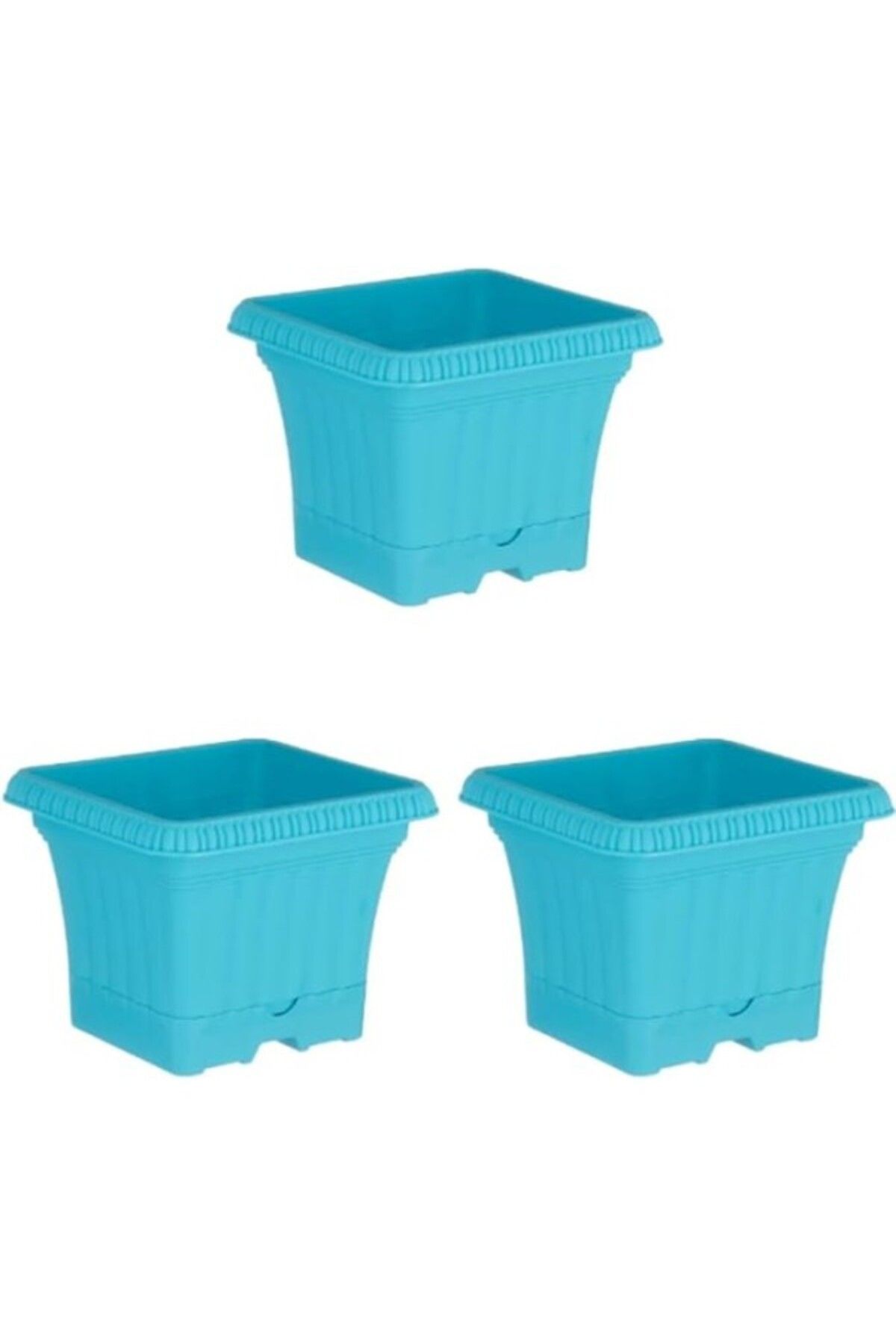 ShopZum Ova Balkon Saksı Tabaklı 3 Adet, Mavi, 2.2 Litre