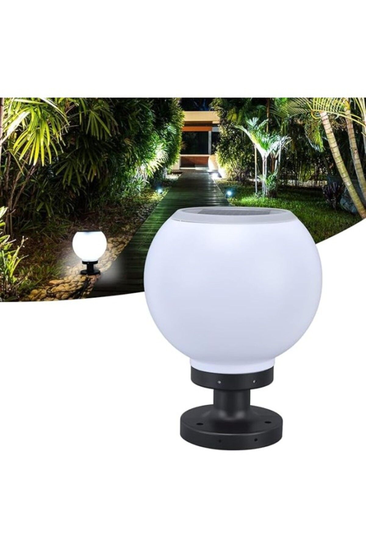 ShopZum Forlife Set Üstü Küre Solar Led, Bahçe Lambası 30W, Güneş Enerjili+220V Elektrikli Hibrit, E27 Duy