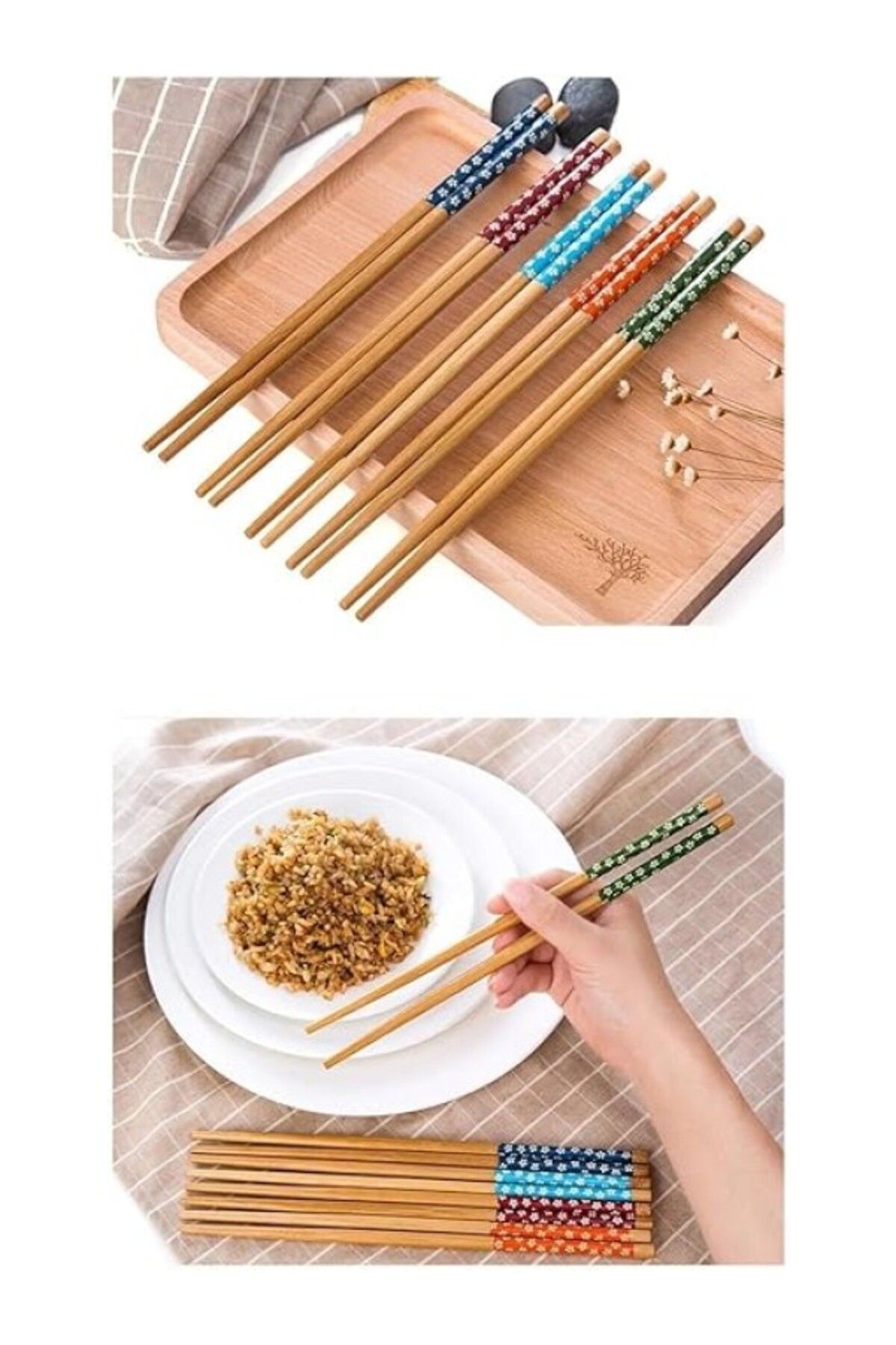 ShopZum A1 5 Çift Chopstick, Desenli Sushi, Çin Yemeği Yeme Çubuğu Chopstick