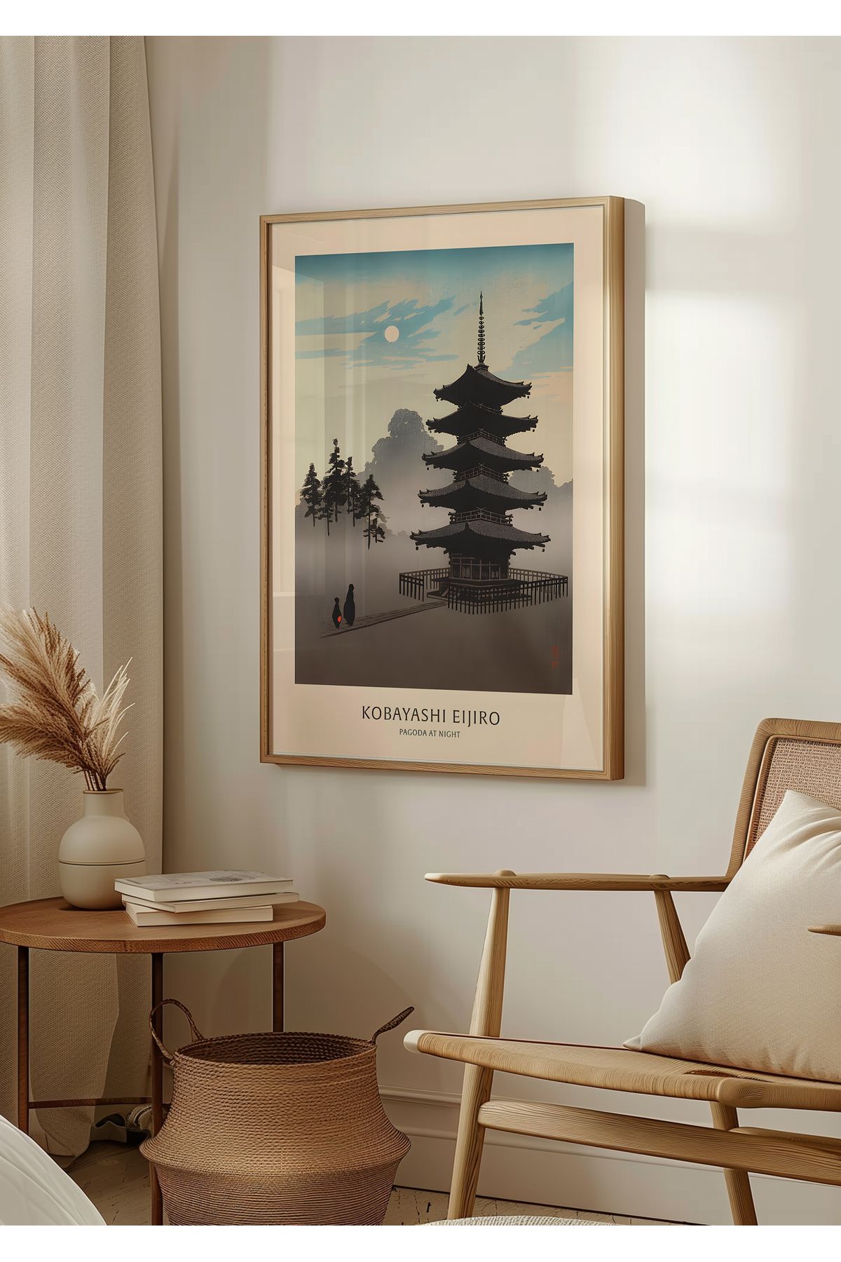 Home Kobayashi Eijiro Pagoda at Night, Oturma Odası Dekoru, Salon Dekoru Çerçevesiz Poster