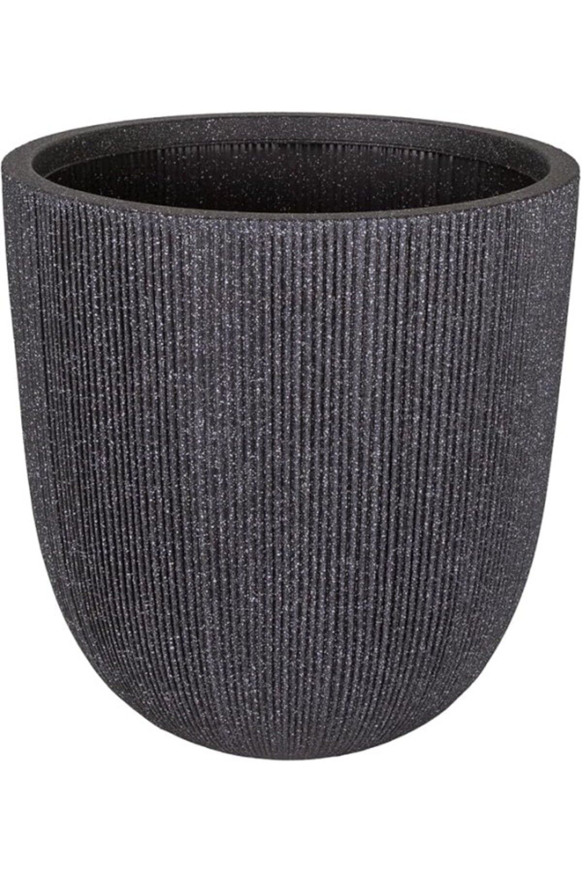 ShopZum Herdekora Oval İç Ve Dış Mekan Saksı Büyük Boy Koyu Antrasit 44X44X44,5 Cm.