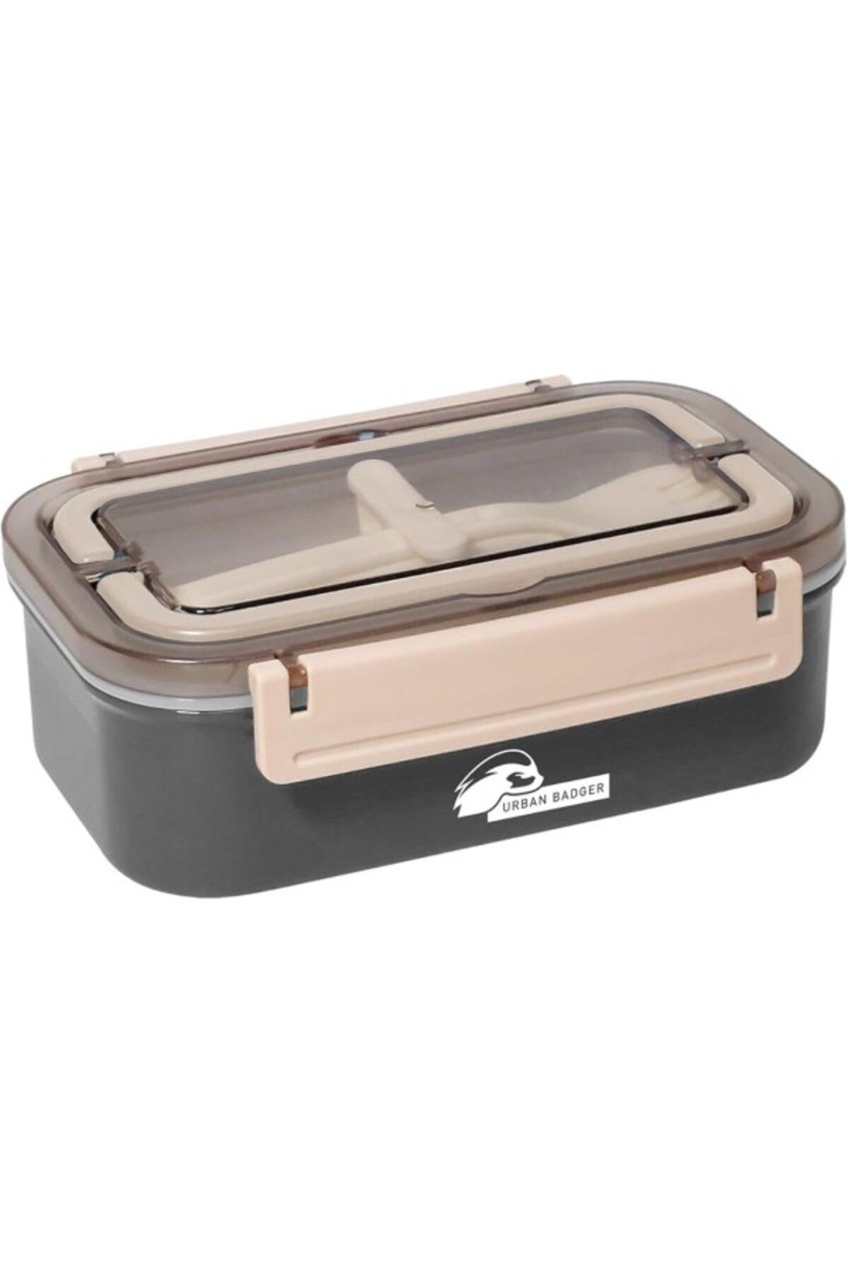 ShopZum Urban Badger 304 Paslanmaz Çelik Gri Lunchbox 800Ml Ve Plastik Kaşık Çatal, Dayanıklı Kamp