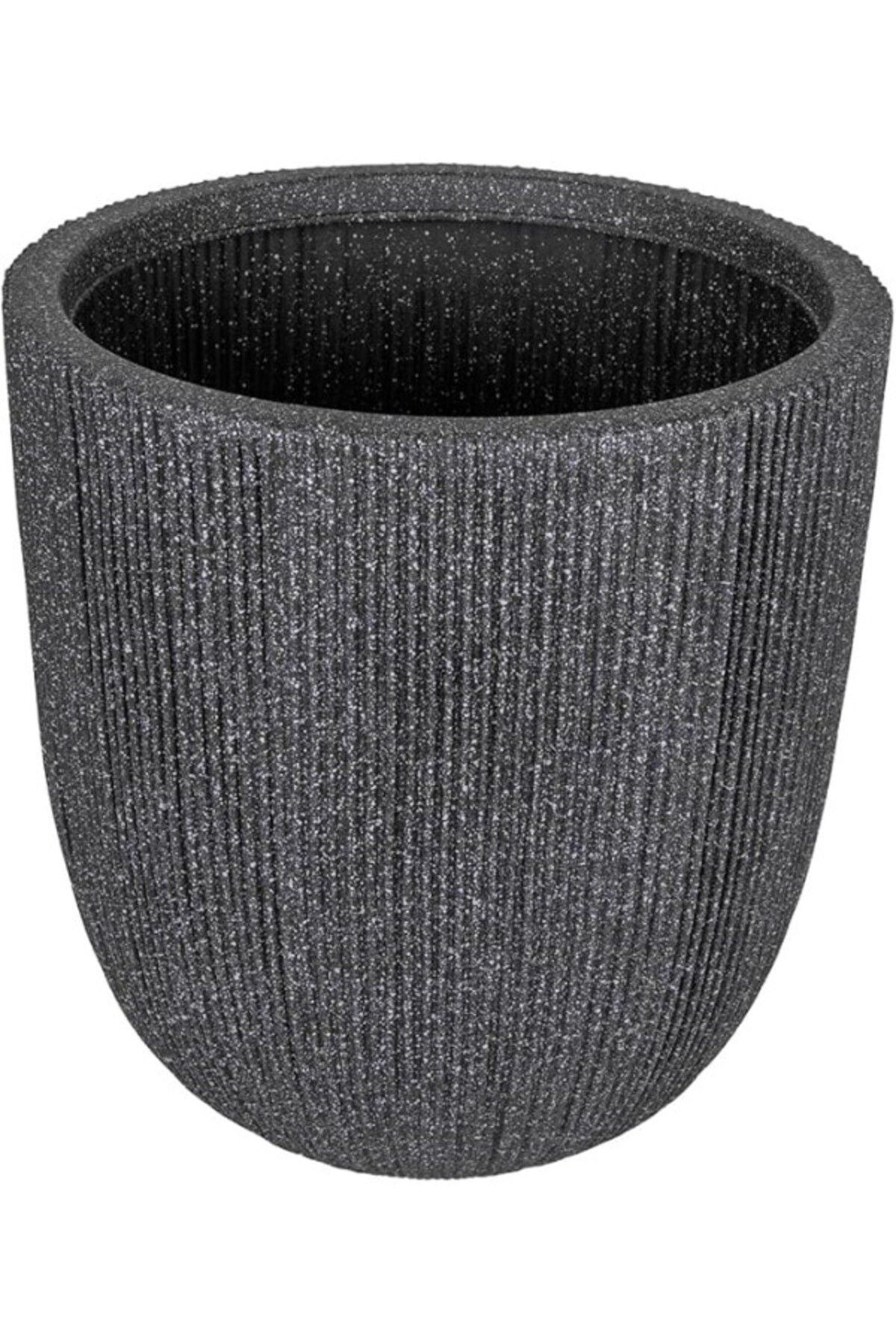 ShopZum Herdekora Oval İç Ve Dış Mekan Saksı Küçük Boy Koyu Antrasit 31X31X31,5 Cm.