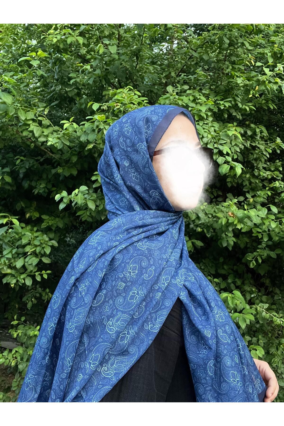 BOUTİCON Kokulu Etnik Desen Lacivert Soft Şal 75x180