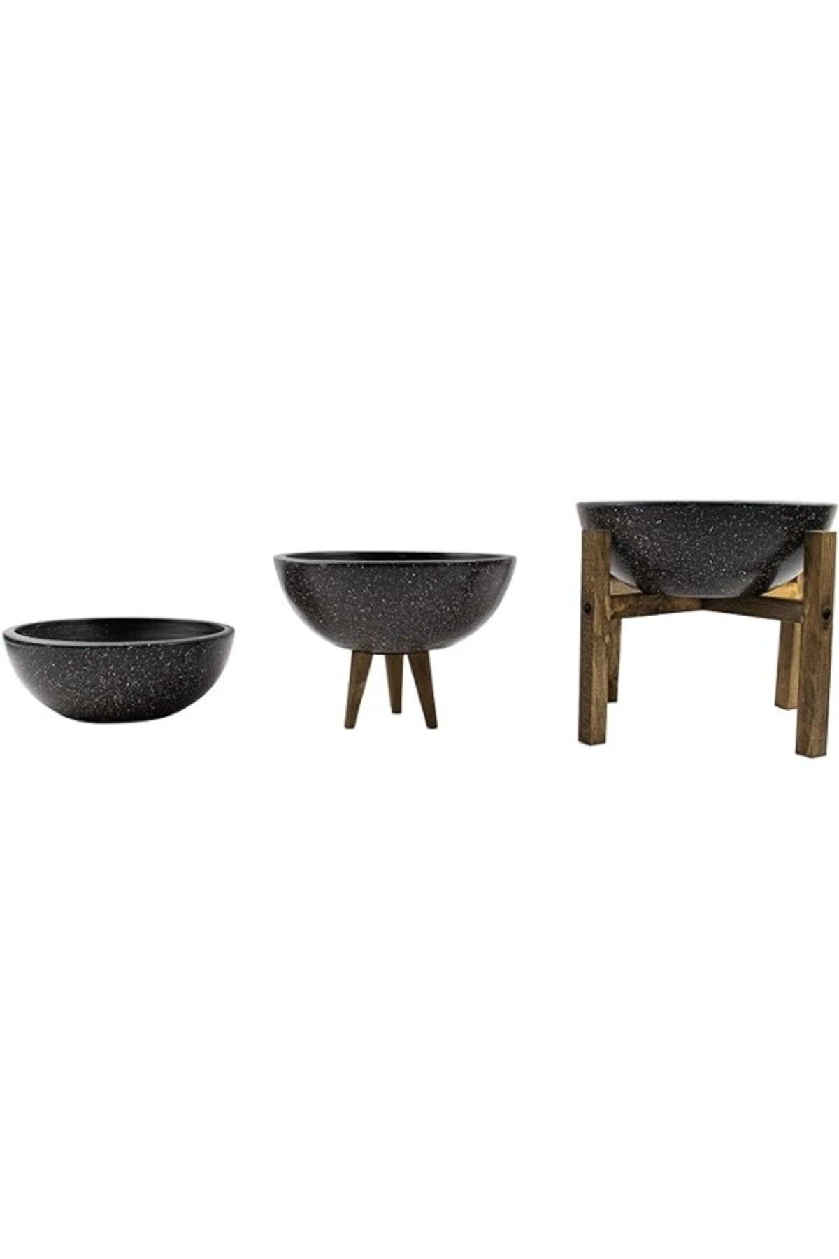 ShopZum Bitki Tasarımı Ev Dekorasyon Siyah Granit Aranjman Sunumluk Toprak Saksı Üçlü Set 20 Cm Çap