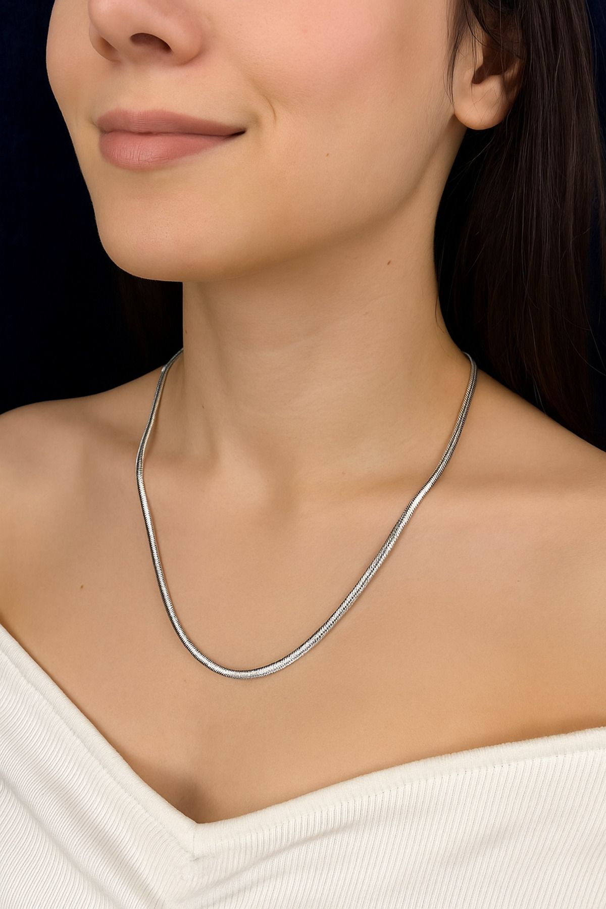 HNG JEWELRY UNİSEX GÜMÜŞ RENK ÇELİK İTALYAN EZMESİ KOLYE