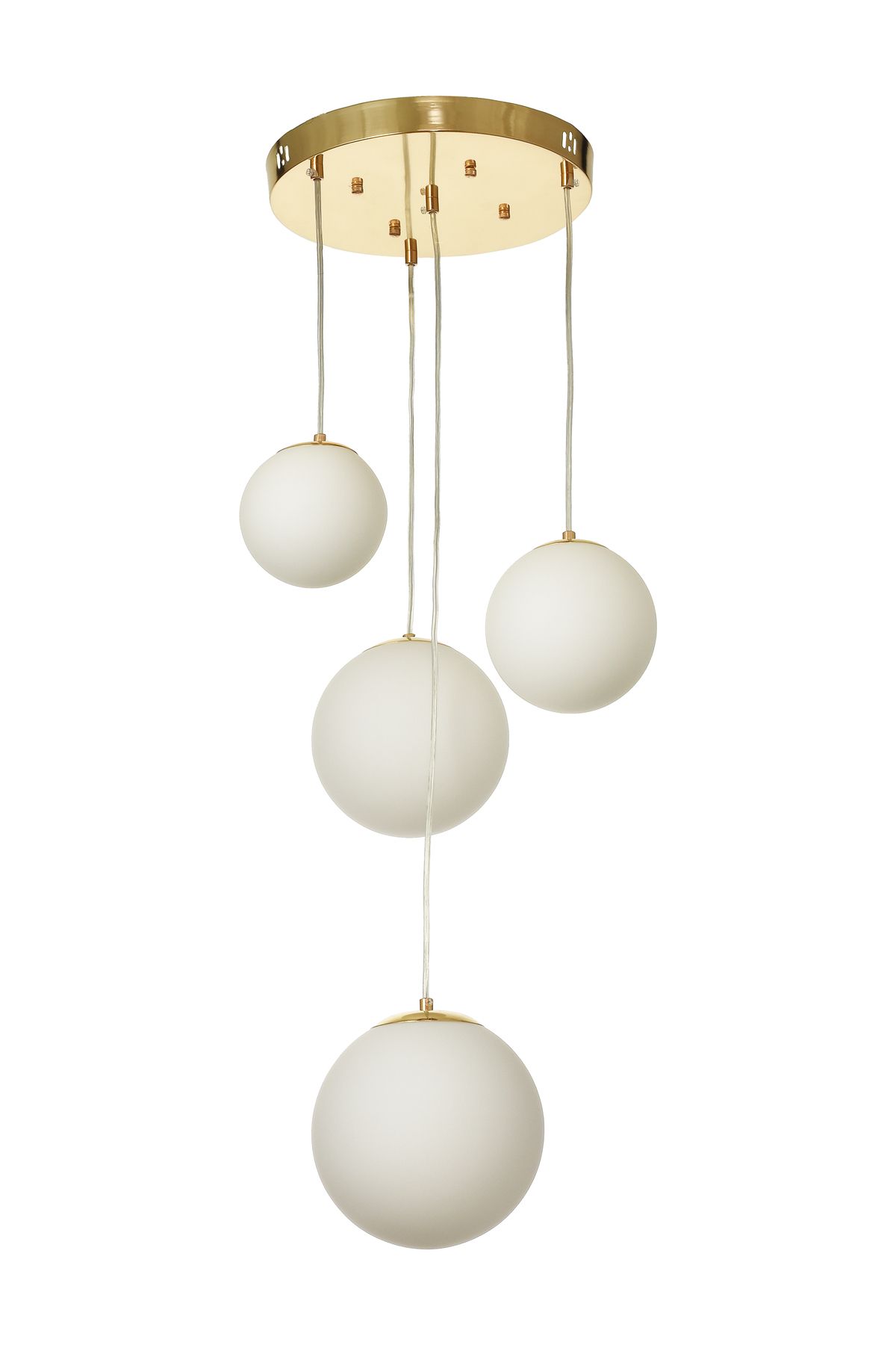 Avizemoda Pigaro 4 lü Beyaz Renk Camlı Salon Oturma Odası Modern Sarkıt Avize - (Gold Kaplama)