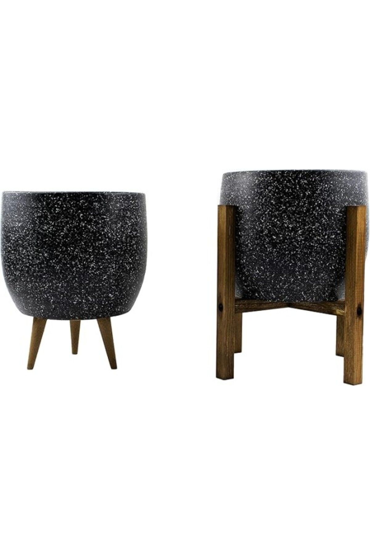 ShopZum Bitki Tasarımı Ev Dekorasyon Aksesuar Siyah Granit Toprak Saksı Saksılık Salon Çiçeklik İkili Set 3