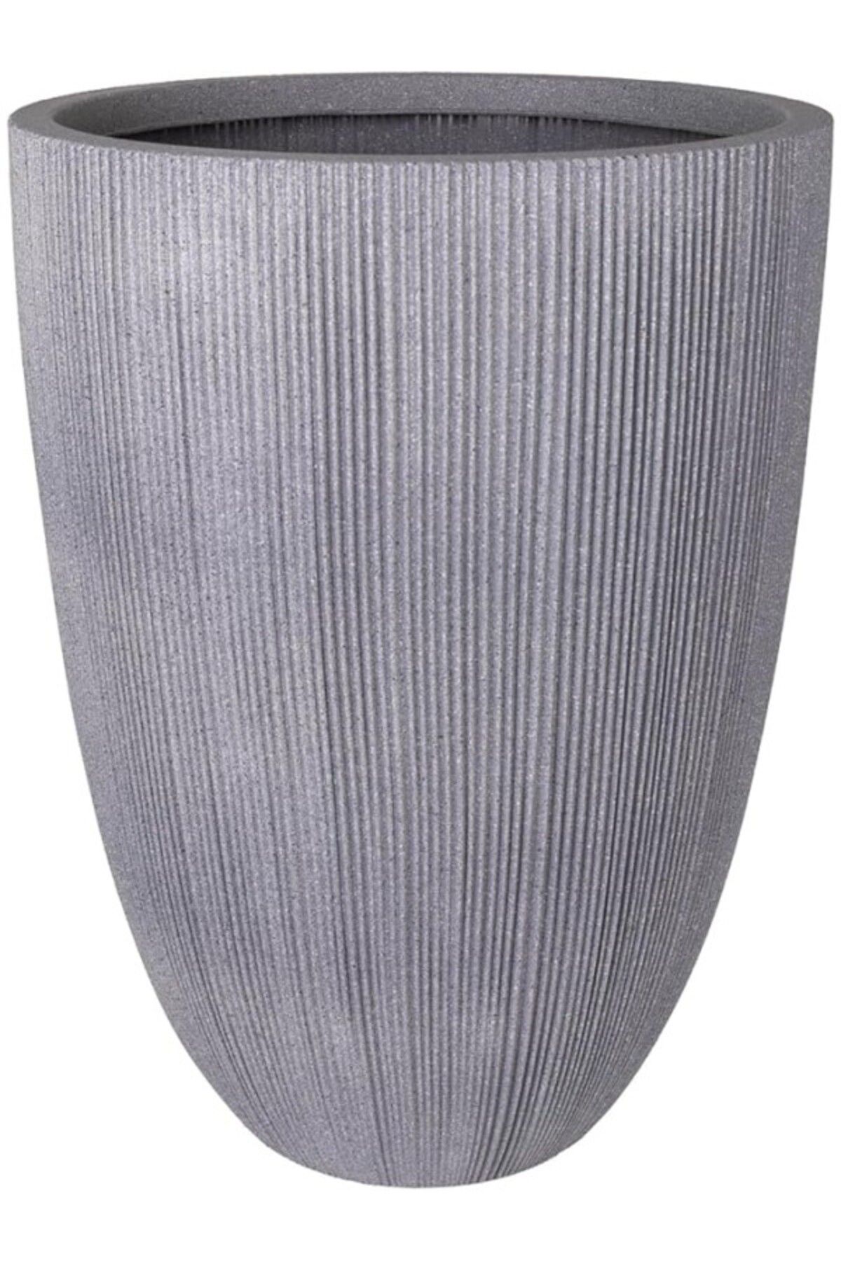ShopZum Herdekora Oval İç Ve Dış Mekan Saksı Gri Büyük Boy 44X44X57,5 Cm.