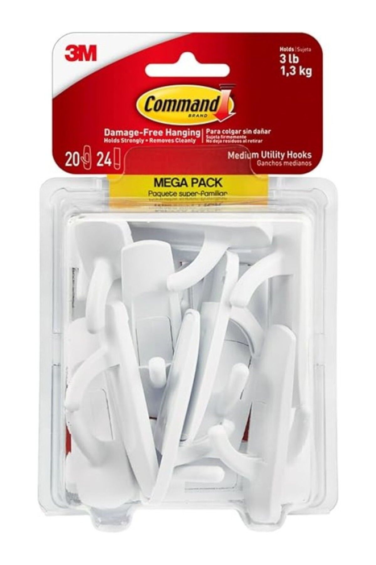 ShopZum Command Utility Kanca Mega Paket, Orta, Beyaz, 20 Kanca (17001 Mpes)