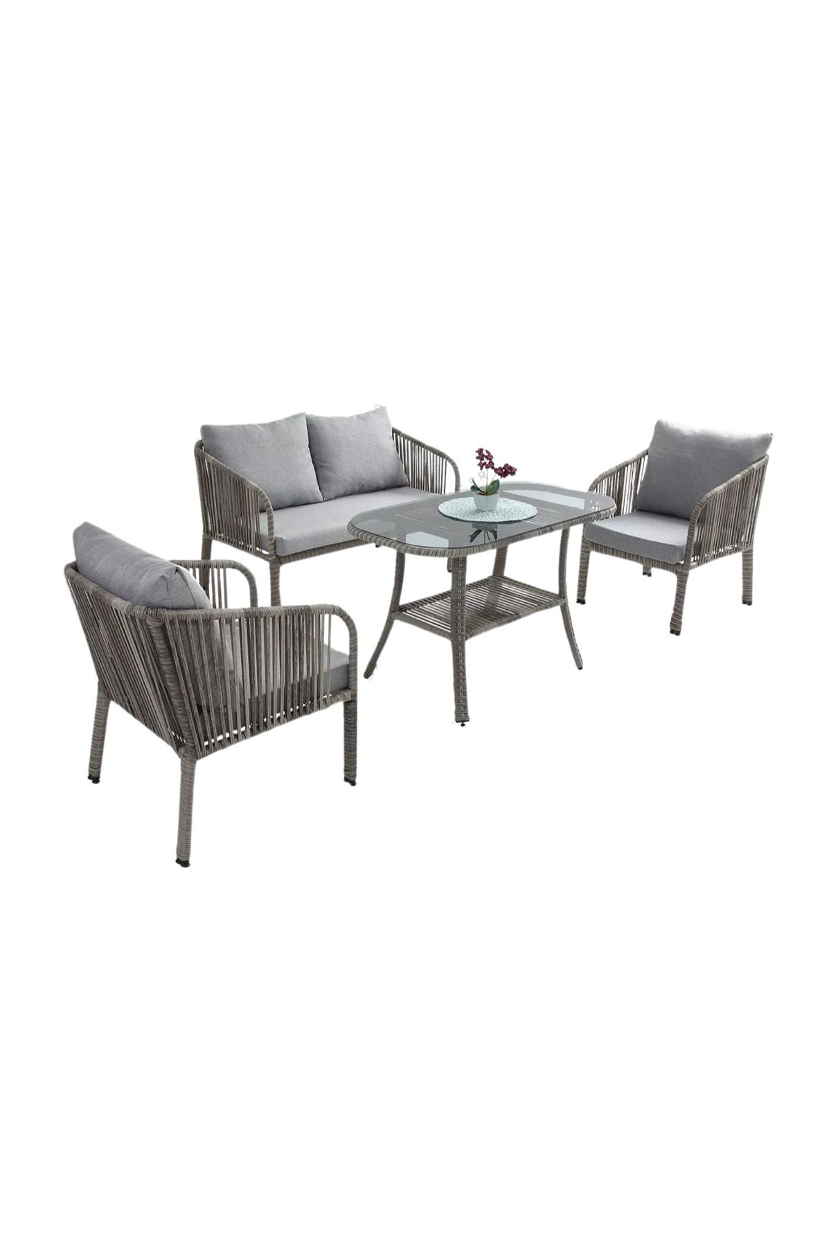 Divona Home Artemis Rattan Bahçe Balkon Oturma Grubu (2+1+1+S)