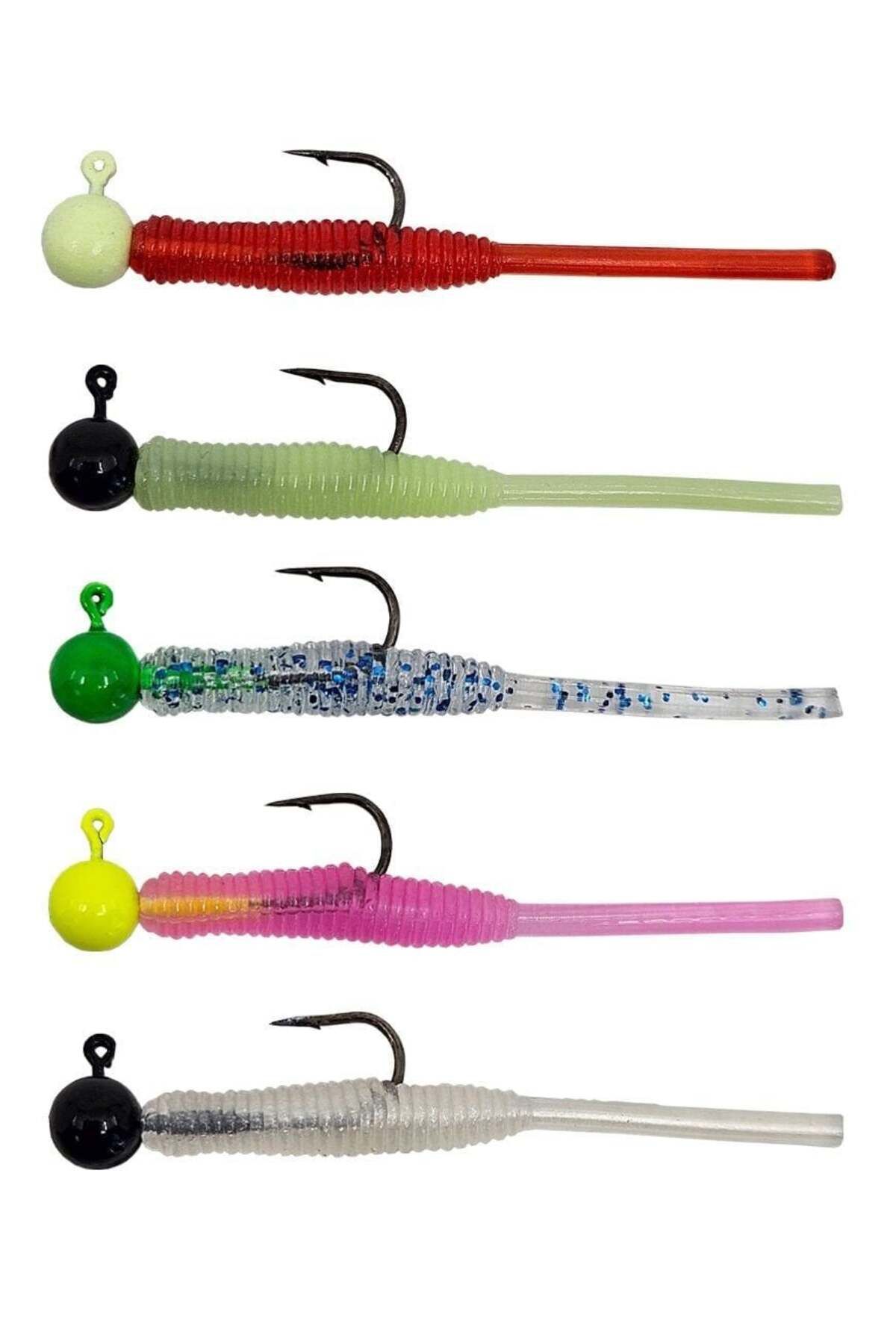 Kendo Hook Worm Jighead+Lrf Silikonu 1gr+4.5cm 5 Adet-Head Black+Pearl White