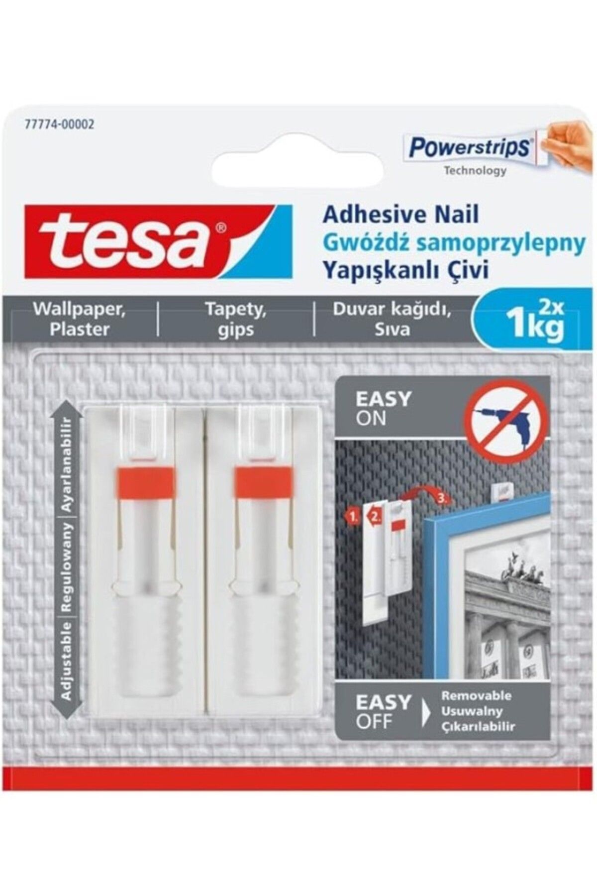 ShopZum Tesa 77774 – 00002 – 00 Çıkarılabilir Ayarlanabilir Kendinden Yapışkanlı Tırnak Üzerine Resim Asmak