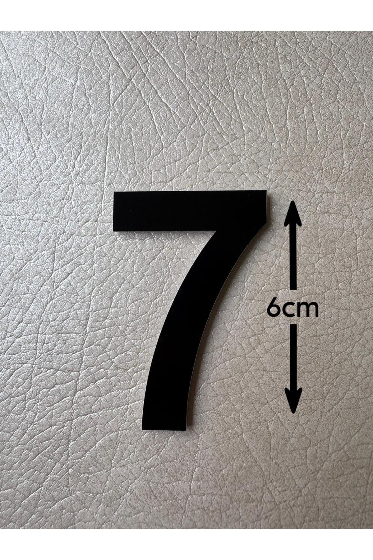 SE-Dizayn Kapı Numarası 6 CM No. 7 Daire Masa Dolap Numarası Siyah Kendinden Yapışkanlı