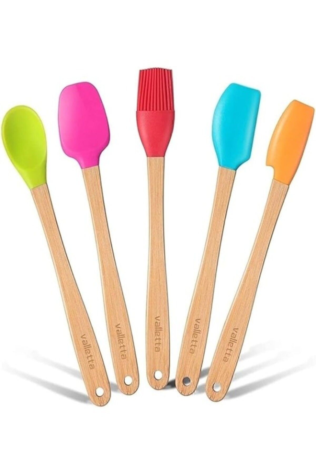 ShopZum Valletta Indigo 5 Li Renkli Bambu Silikon Spatula Seti Uzun 26Cm