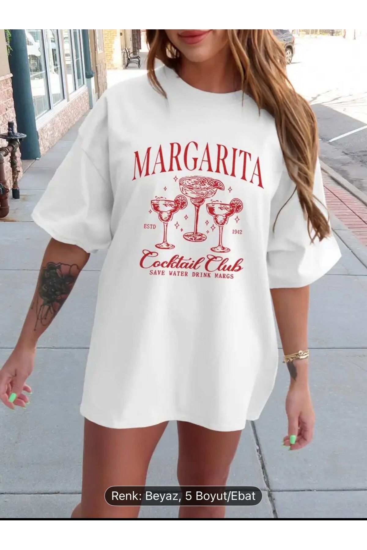 ELZE MODA A KALİTE PREMİUM MARGARITA BASKILI KADIN OVERSİZE TSHİRT