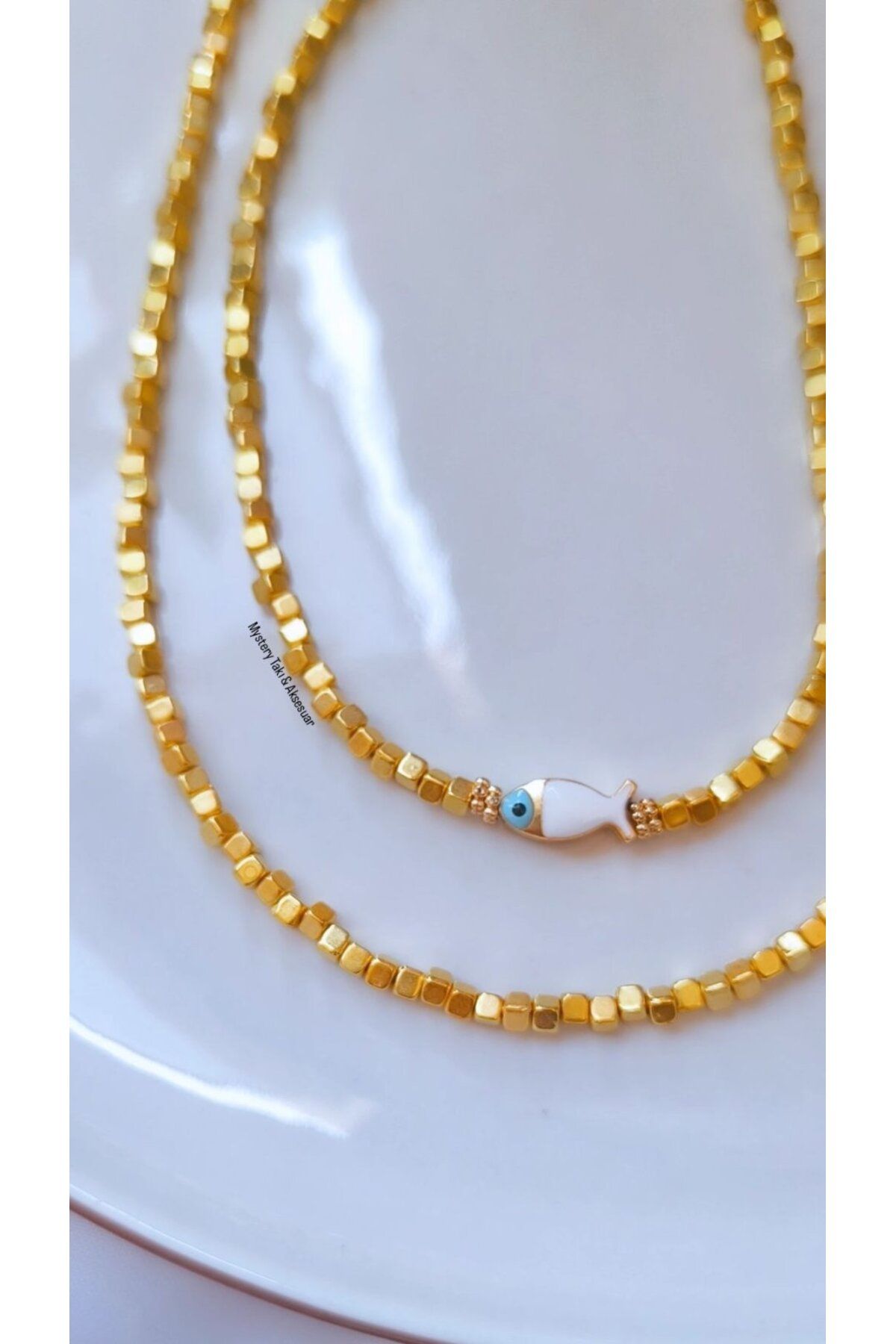 MYSTERY TAKI AKSESUAR KÜP GOLD BONCUK CHARM 2'Lİ KOLYE