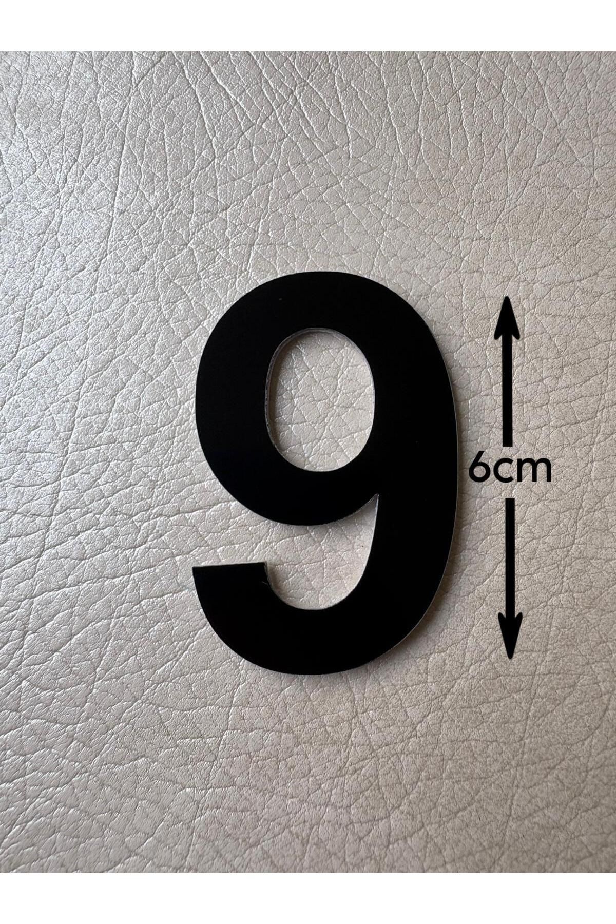 SE-Dizayn Kapı Numarası 6 CM No. 9 Daire Masa Dolap Numarası Siyah Kendinden Yapışkanlı