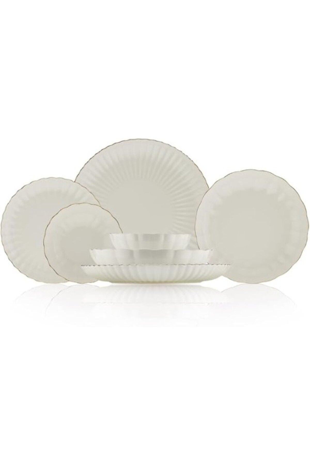 ShopZum Porselen Bone Luz Form 24 Parça 6 Kişilik Yemek Takımı Altın