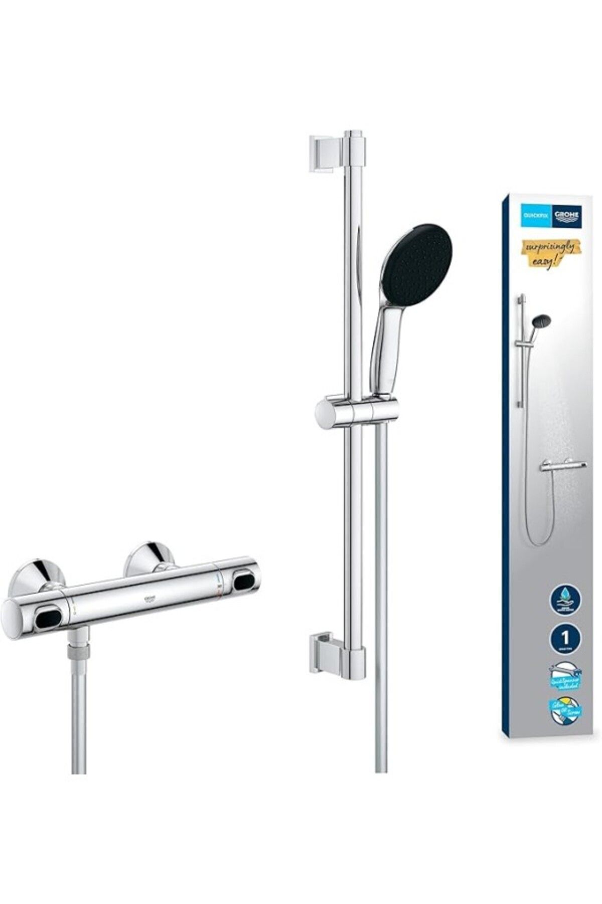 ShopZum Precision Flow Termostatik Duş Bataryası Ve Vitalio Start 110 Sürgülü Duş Seti, 110Mm 1 Akışlı