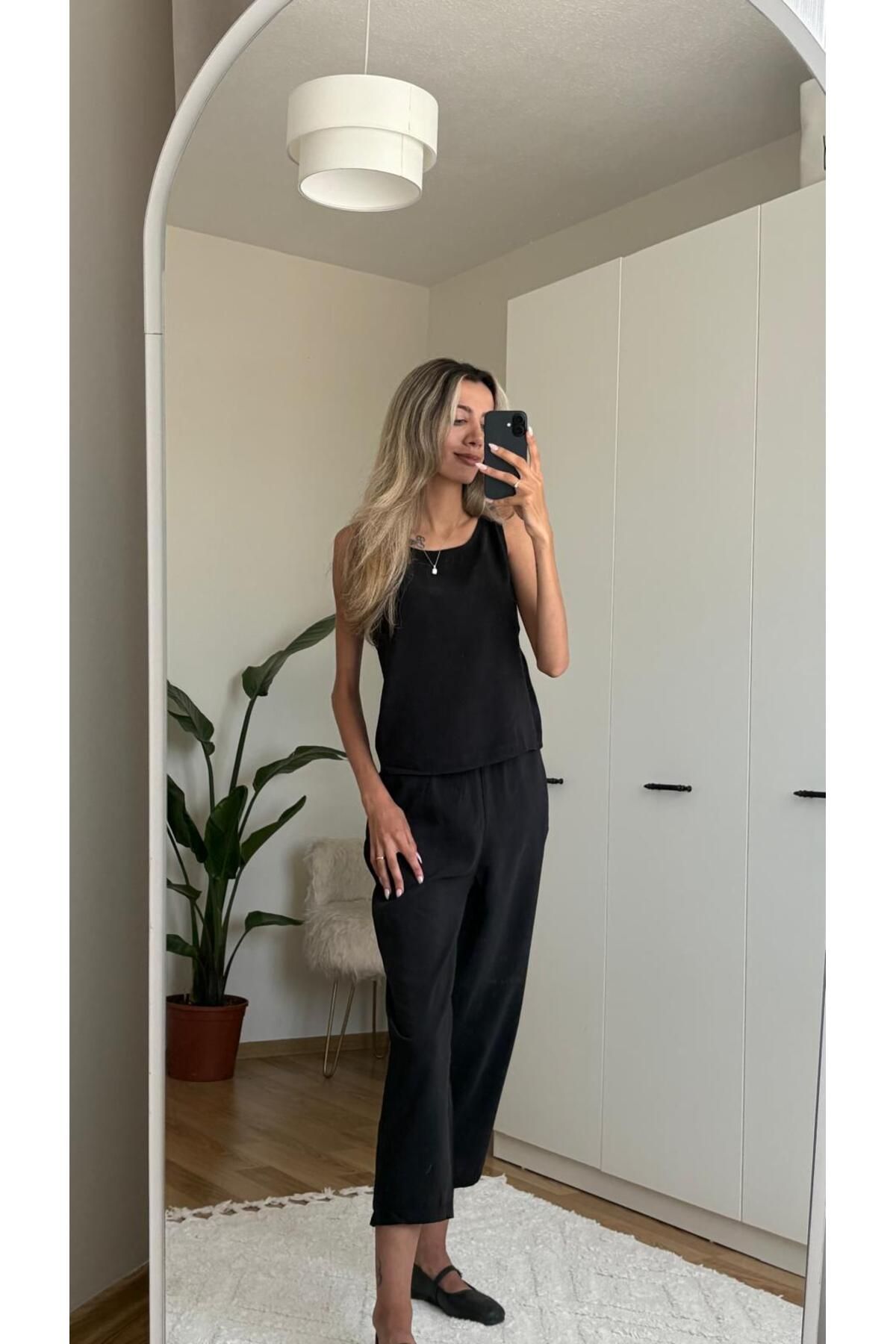 MODA Ayrobin Keten Kumaş Bluz Pantolon Takım