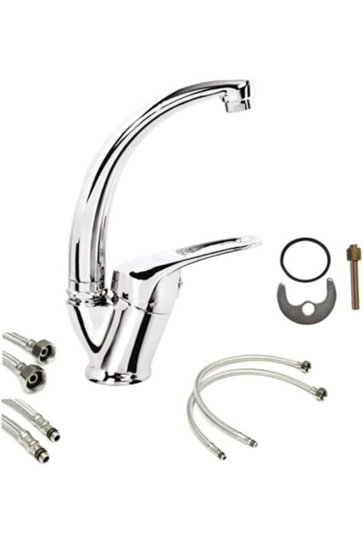 ShopZum Sıcak Soğuk Çift Su Girişli Mix Kuğu Banyo Lavabo Musluğu Çeşmesi Bataryası