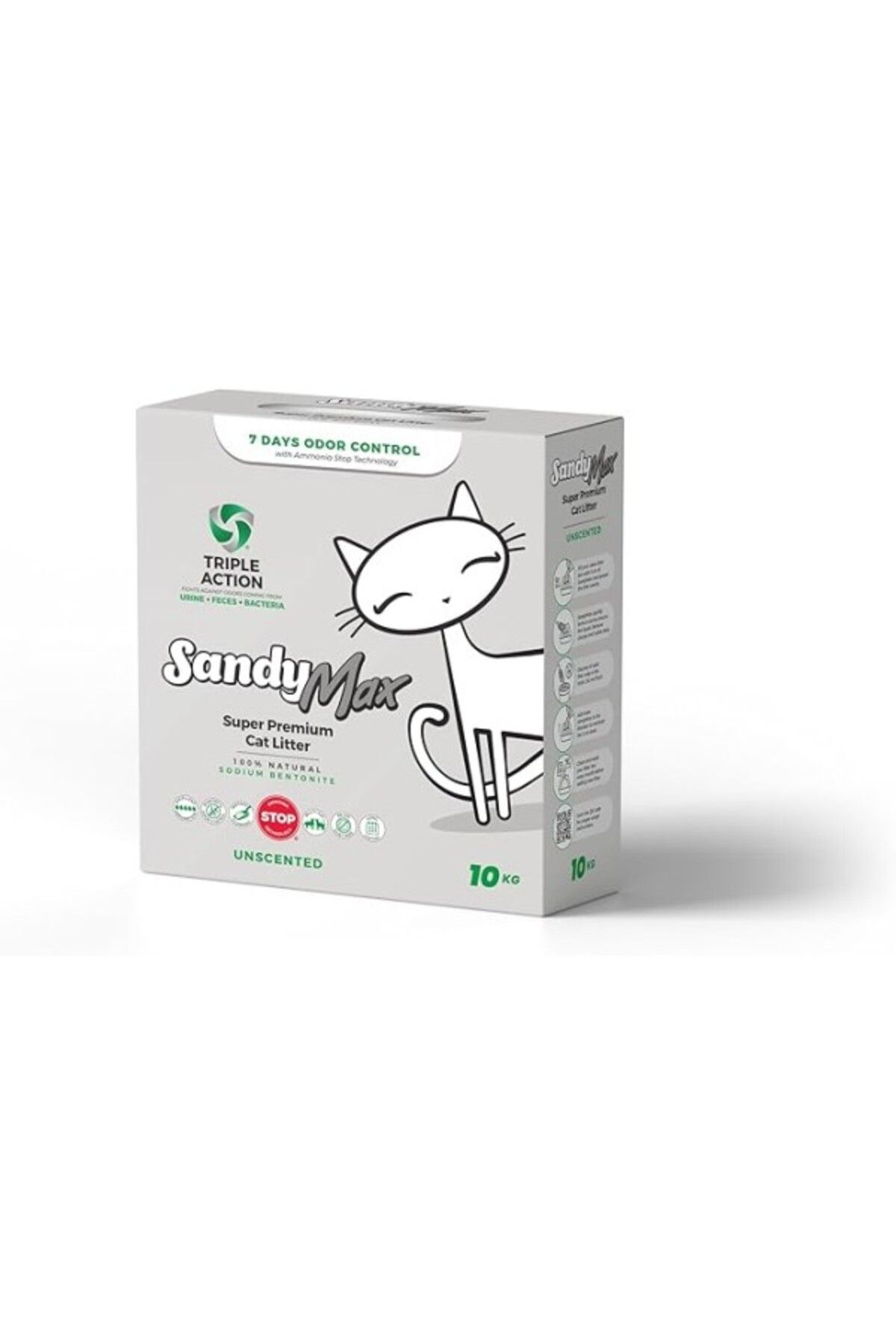 ShopZum Sandy Max Super Premium Aktif Karbonlu Topaklanan Kokusuz Kedi Kumu 10kg