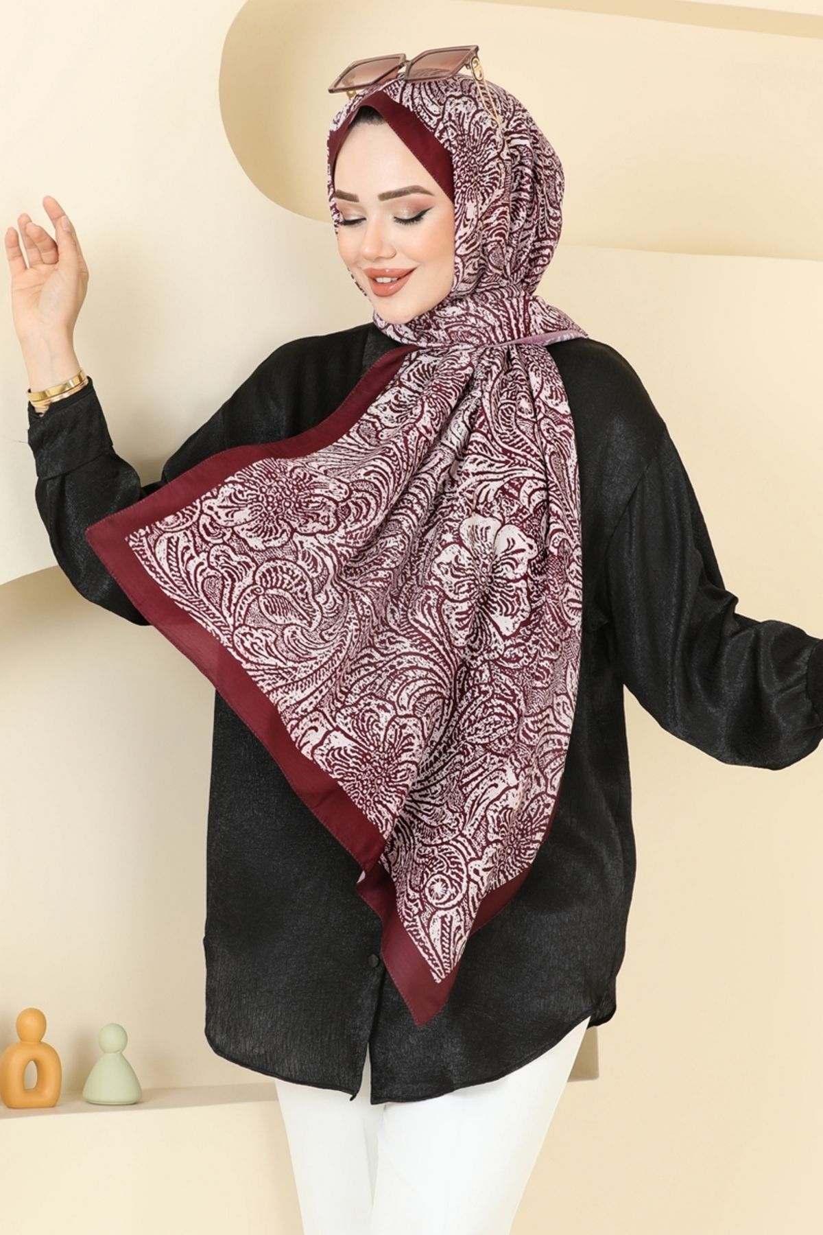 Modaselvim Desenli Soft Şal Serisi 146IPK758 Bordo