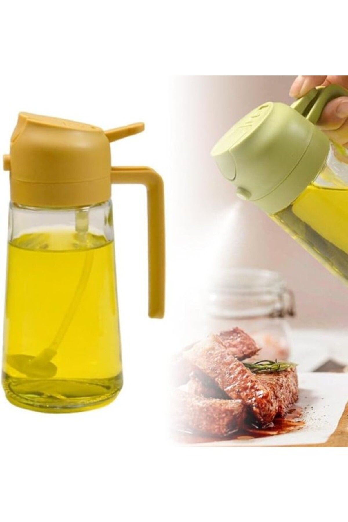 ShopZum Yemek Yağı Için Yağ Spreyi, Yağ Püskürtme Şişesi, Dahiyane 2&amp;apos;si 1 Arada Fonksiyonlu, 470 M