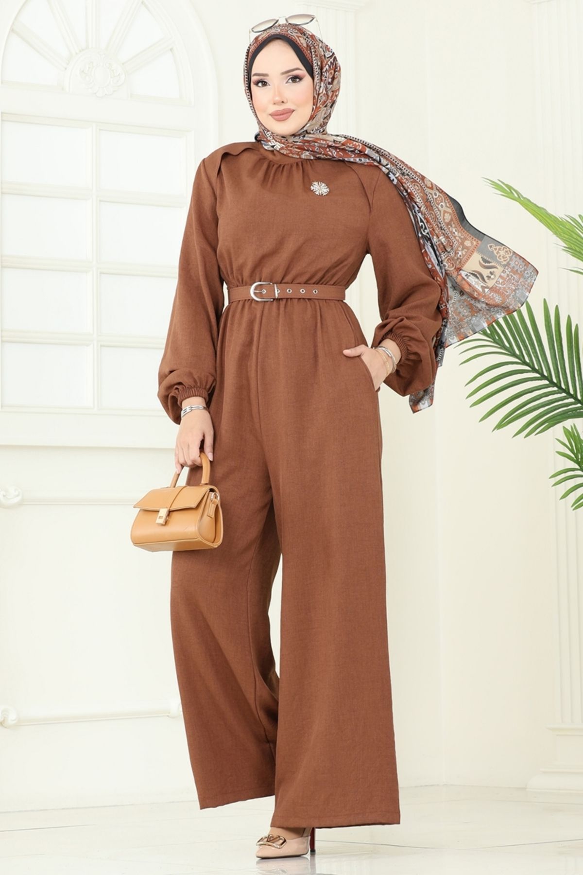 Modaselvim Kaplama Kemerli Tulum 2687SL432 Taba