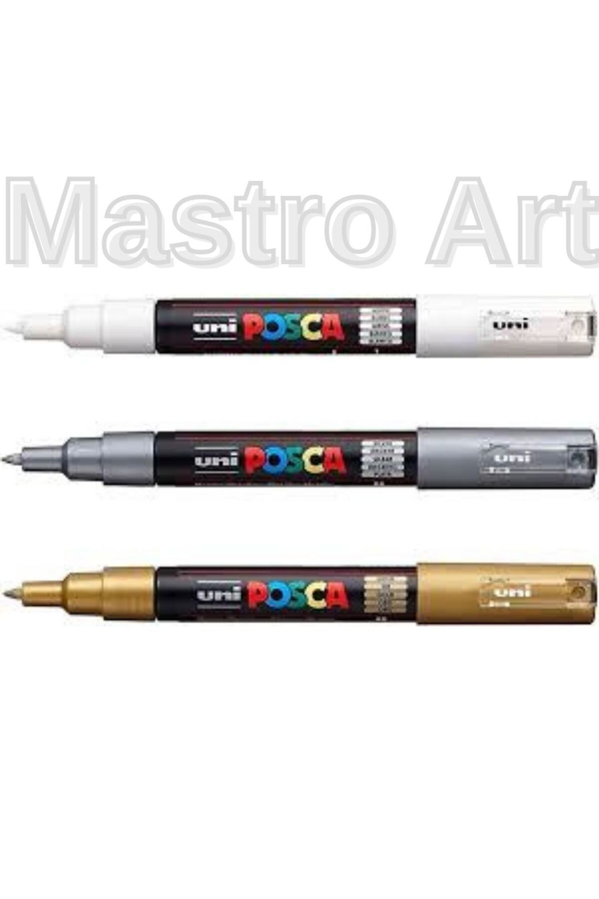 Mastro Art Posca Marker Akrilik Kalem Pc-1m (0.7MM) 3'lü Set Altın,gümüş,beyaz